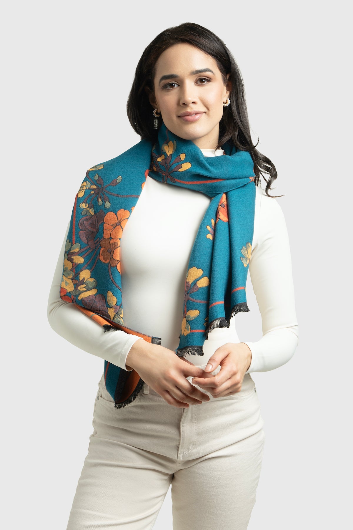 Two Tone Floral Reversible Scarf - Lightweight Womens Fashion Shawl Wrap for Spring & Fall - Perfect for Office, Travel and Casual Outfits