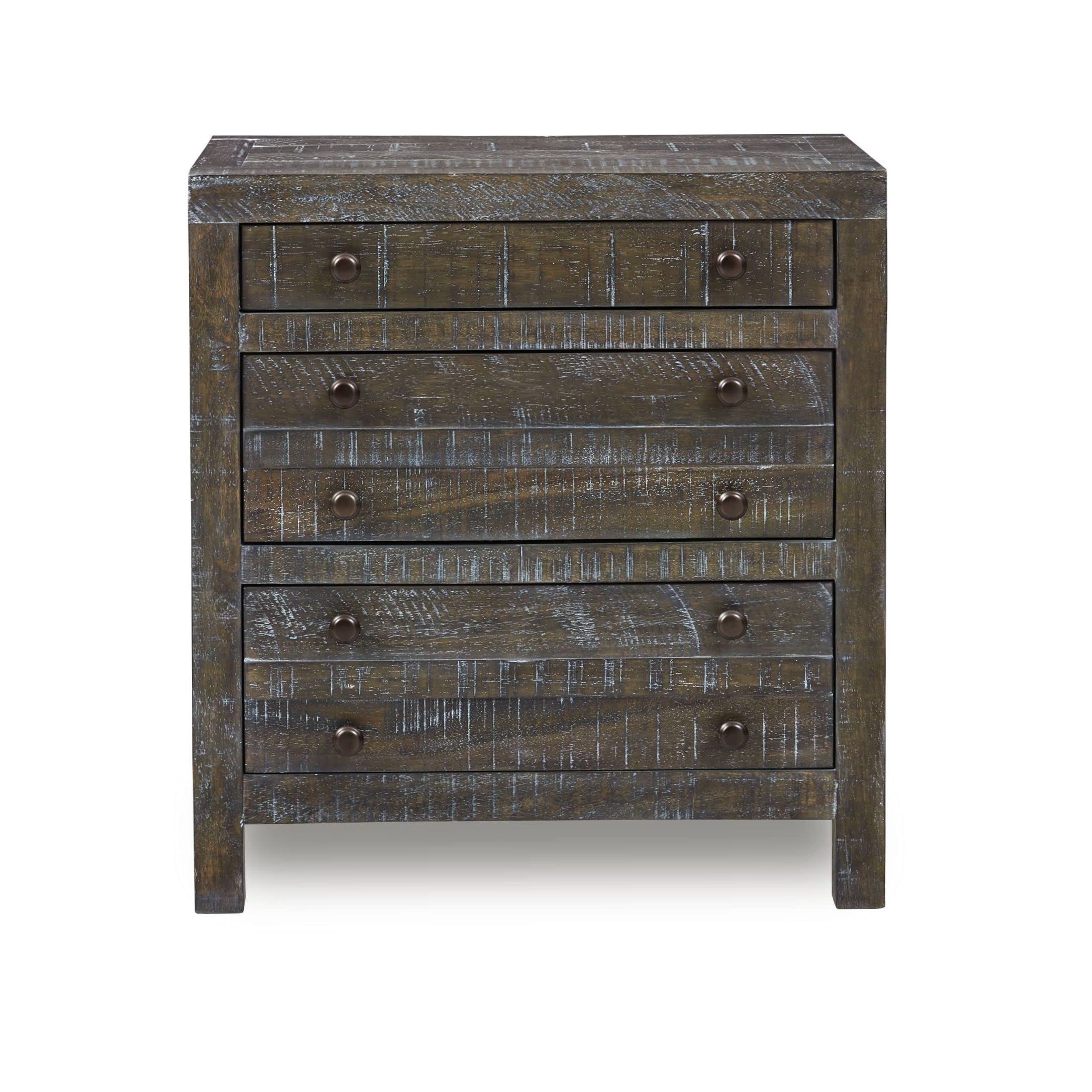 Modus Furniture Solid Wood Nightstand with 3 Drawers - Townsend Style in Gunmetal Finish | Bedroom Side Table for Storage & Decor