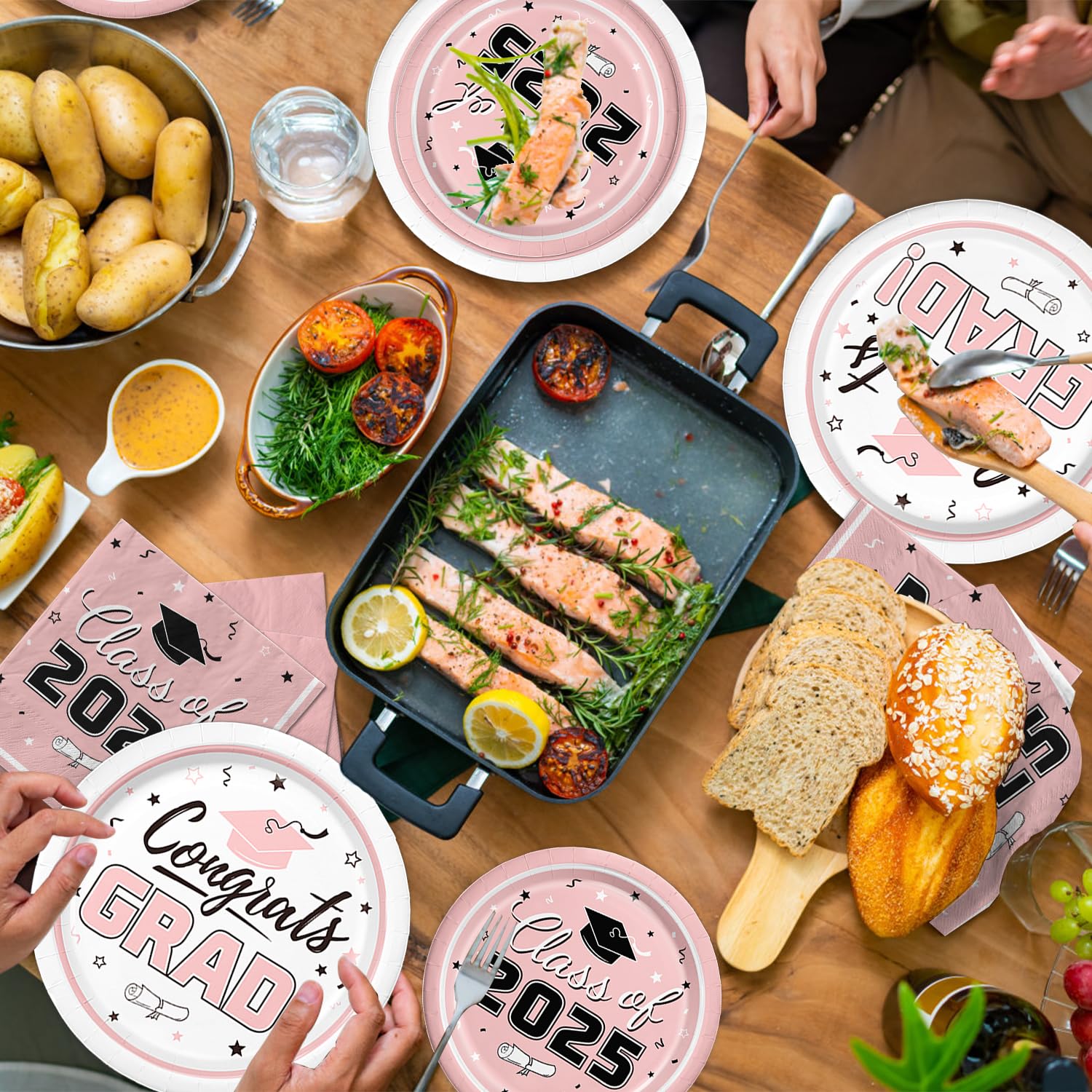 Class of 2025 Graduation Party Supplies Kit - 50-Piece Disposable Tableware Set with Pink Dinner Plates, Dessert Plates & Napkins - Perfect for Grad Party Decorations & Congratulations Celebrations | Great for High School & College Graduation Parties, Open Houses & Commencement Receptions