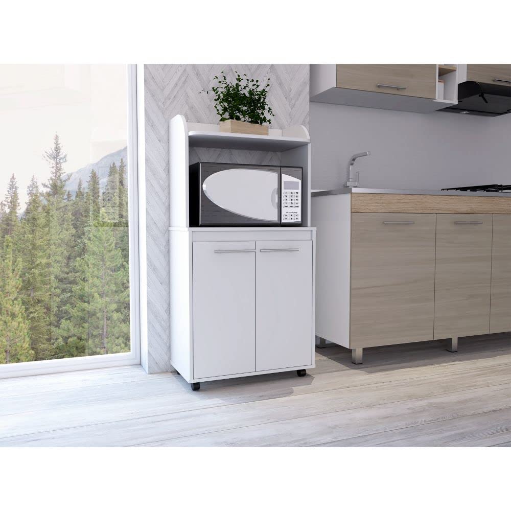 White Rockford Kitchen Cart with Shelves & Cabinet - Perfect for Small Spaces