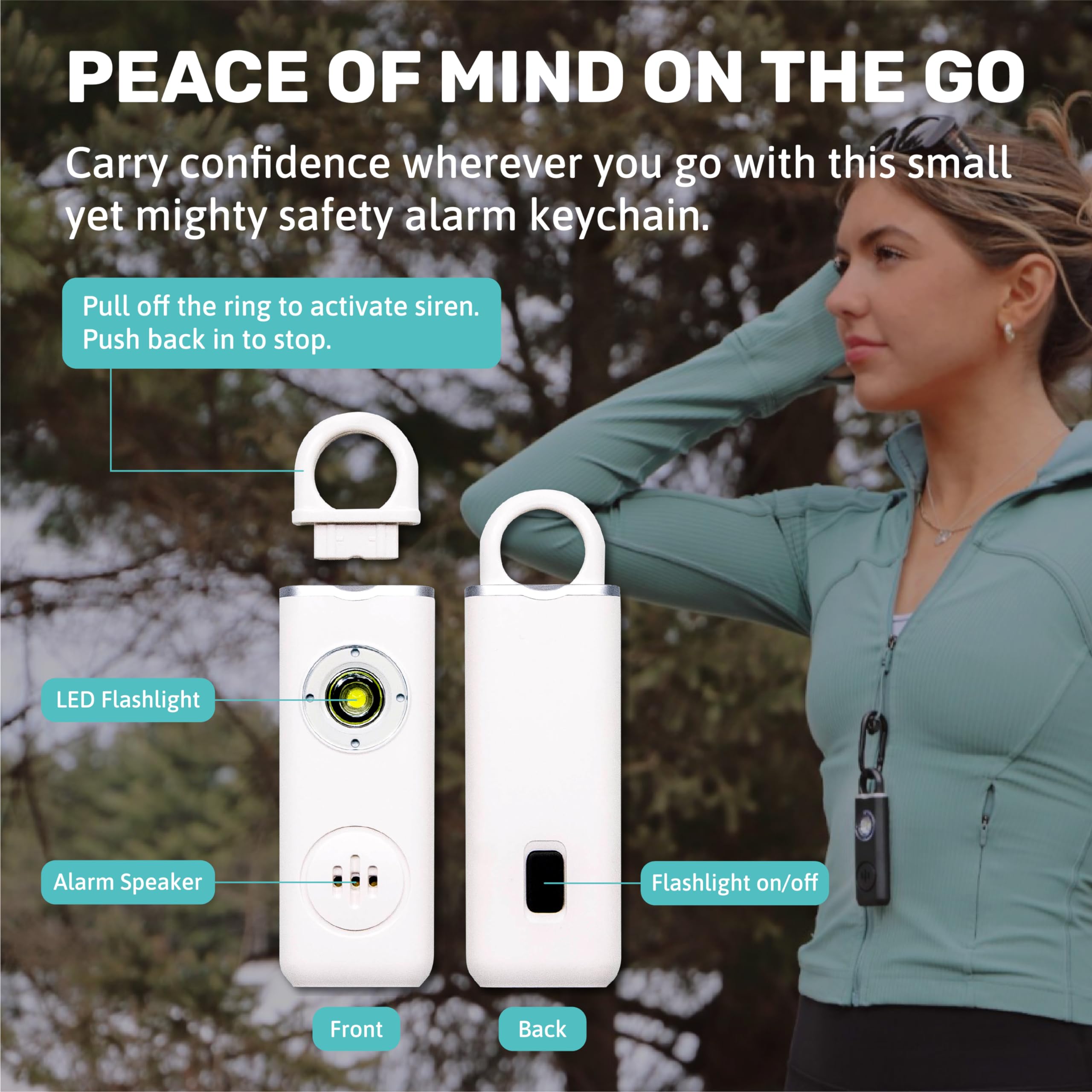 Personal Safety Alarm for Women, Men & Kids - 130dB Loud Security Alarm with Strobe Light, Waterproof & Travel-Friendly Self Defense Keychain (Milky White) - Perfect for Jogging, Night Walks, College Campus & Emergency Situations