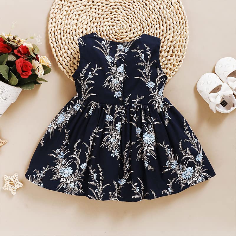 Toddler Baby Girls Floral Sleeveless Summer Dress - Cute Crewneck Sundress Skirt Outfit for Playdates & Beach Vacations