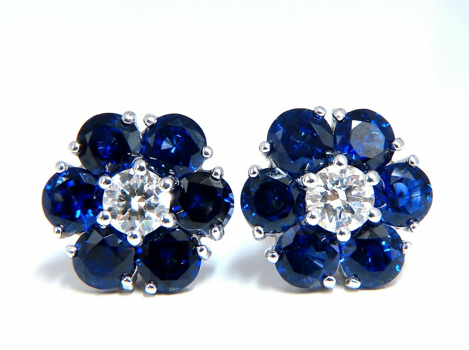 6.28ct Natural Blue Sapphire & Diamond Snowflake Cluster Earrings in 14K Gold - Elegant Holiday Party Jewelry Gift for Women