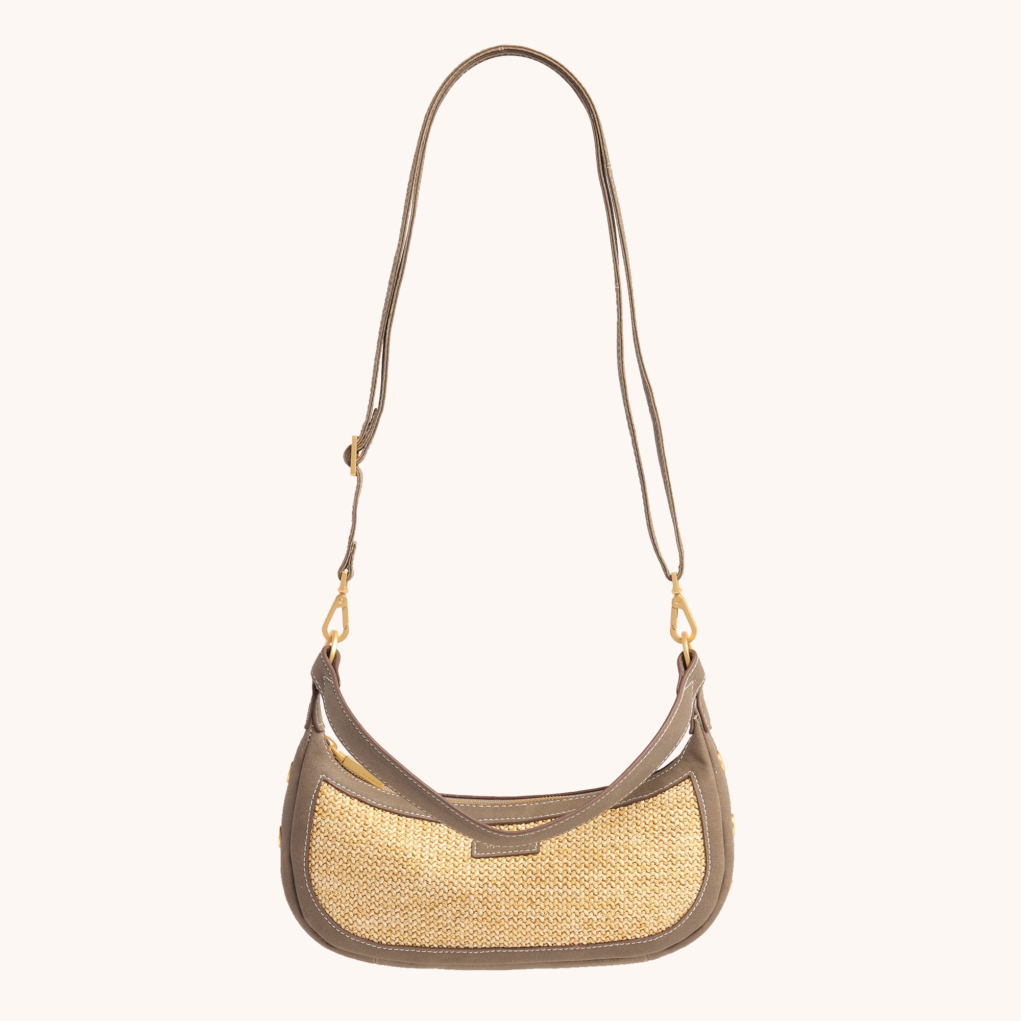 Becker Small Crossbody Bag in Pewter Raffia & Brushed Gold - Elegant Women's Handbag for Everyday Use, Work, and Special Occasions