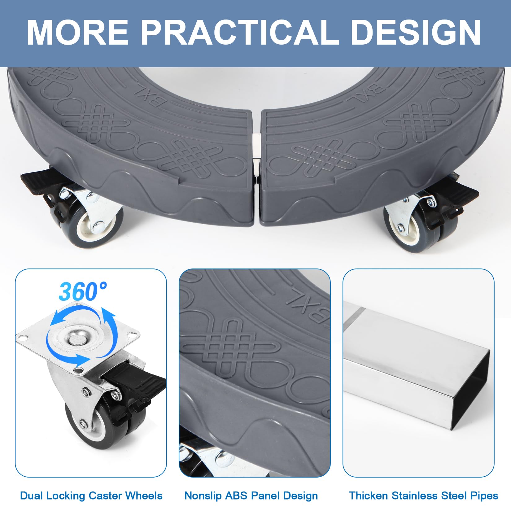 Weibida 2-Pack Heavy Duty Trash Can Roller Base with Wheels, Adjustable 15-19 Inch Round Dolly for Garage, Bucket & Drum - Multi-Functional Rolling Cart for Plants, Waste & Storage (Ideal for Home, Workshop & Garden Use)