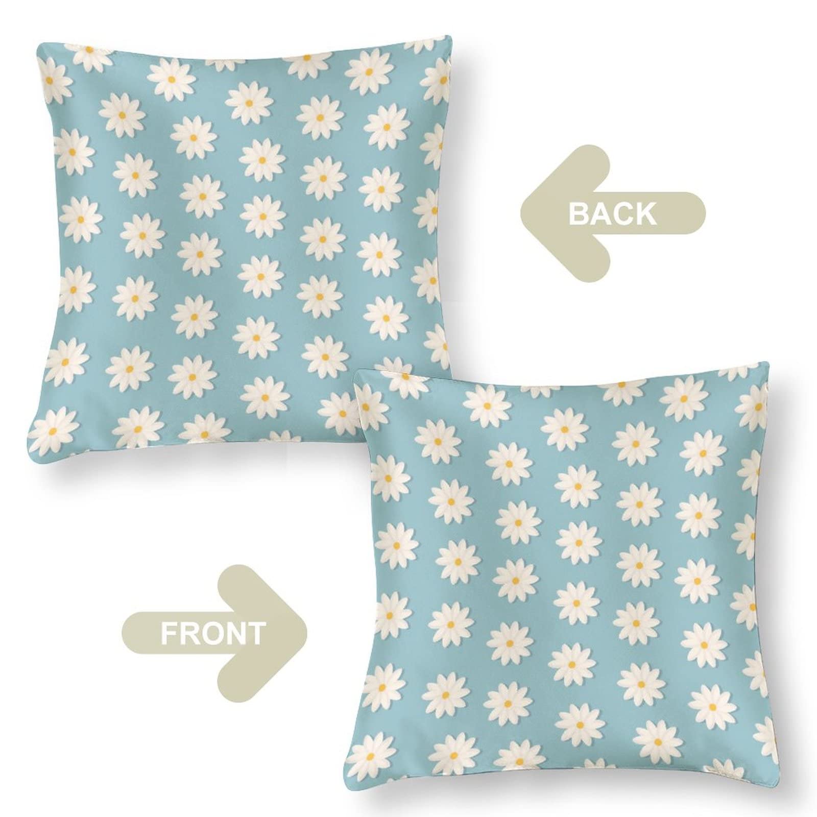 Blue and White Daisy Satin Pillow Covers 16x16 Inch - Summer Cooling Decorative Throw Pillows with Hidden Zipper for Sofa, Bed, Couch - Home Decor Gift for Women, Teachers, Housewarming