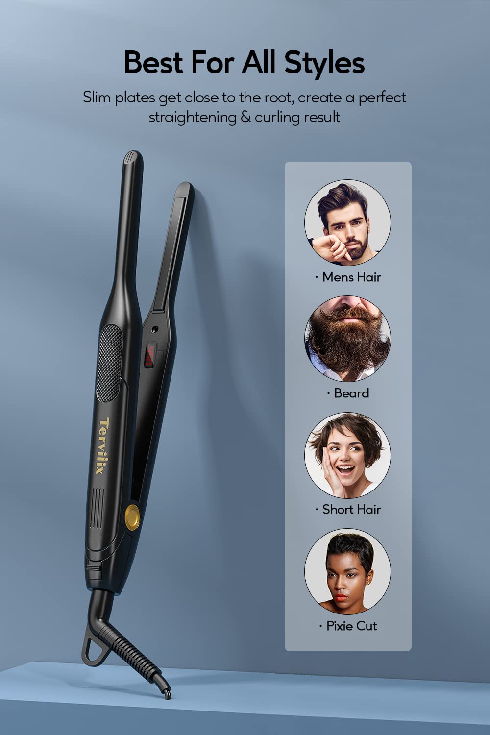 Terviix Pink & Black Pencil Flat Iron for Hair - Ultra Slim Styling Tool for Straightening, Smoothing & Creating Sleek Hairstyles | Perfect for Home Use, Travel & Salon Styling