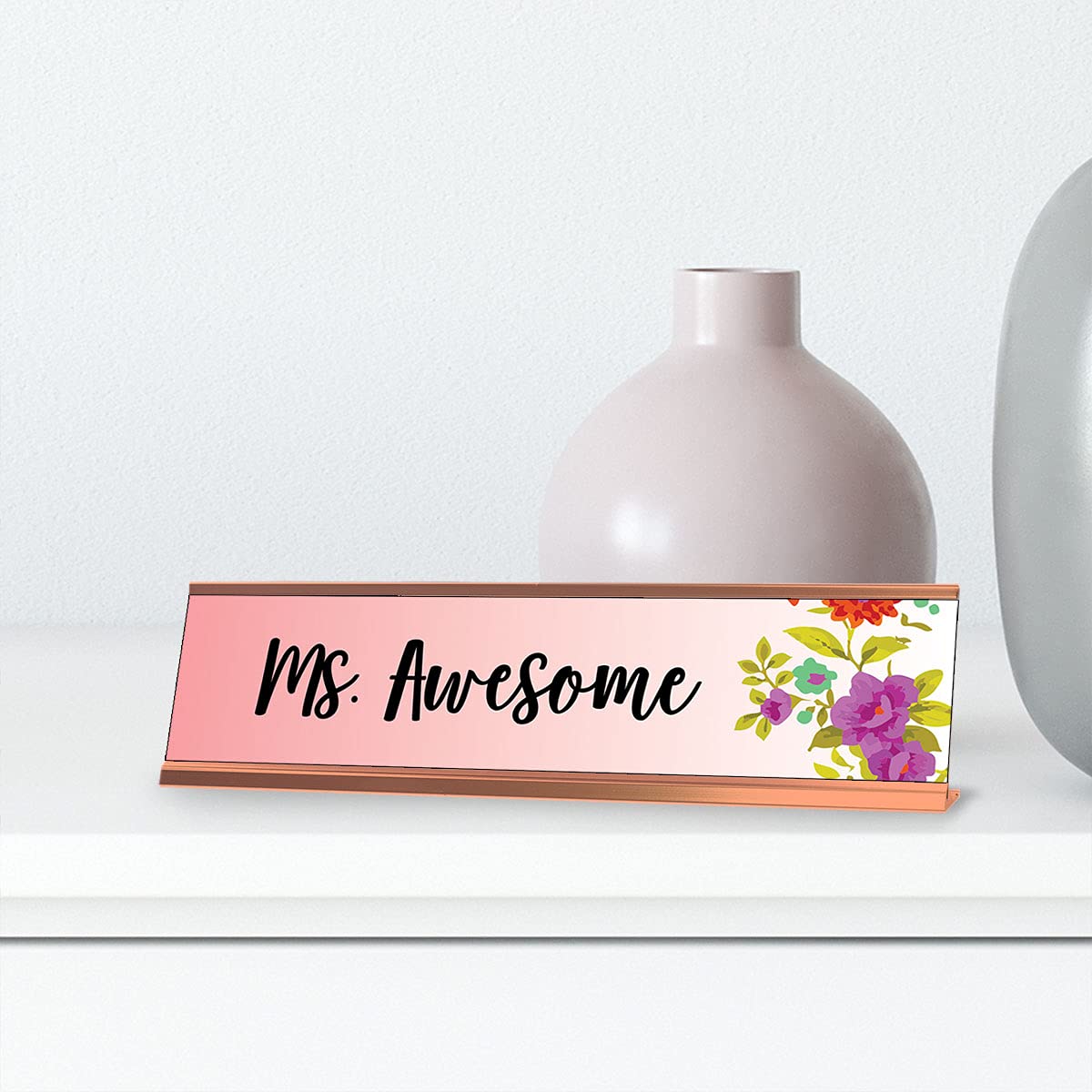 Ms. Awesome Floral Designer Series Desk Sign Nameplate - 2 x 8 Inches - Perfect for Office Decor, Reception Desks & Personalized Gifts