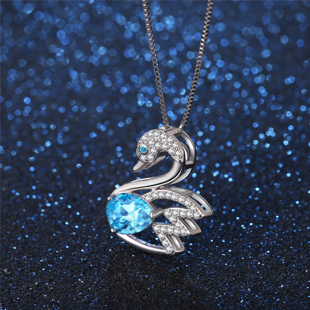 MABELLA 925 Sterling Silver Swan Necklace with Genuine Blue Topaz & Pink Topaz | Elegant Pendant Jewelry for Women | Perfect Gift for Birthday, Anniversary & Valentine's Day | Ideal for Weddings, Parties & Special Occasions