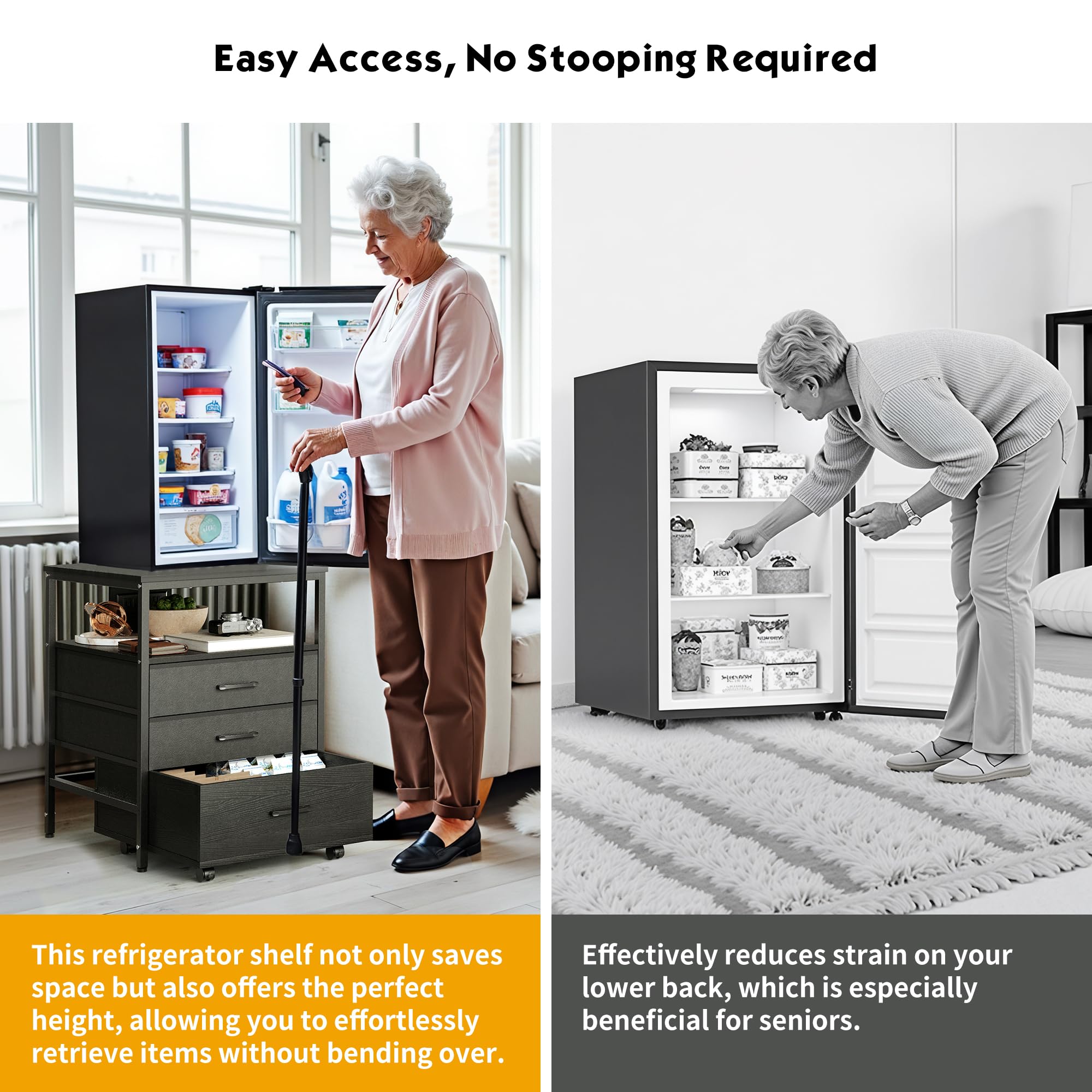 **4-Tier Mini Fridge Stand with Storage & Power Outlet - Heavy-Duty Rolling Cabinet Organizer for Home, Office, Dorm, or Kitchen - Ergonomic Refrigerator Table (Black, HB02BXB) - Perfect for Small Spaces & Beverage Storage**