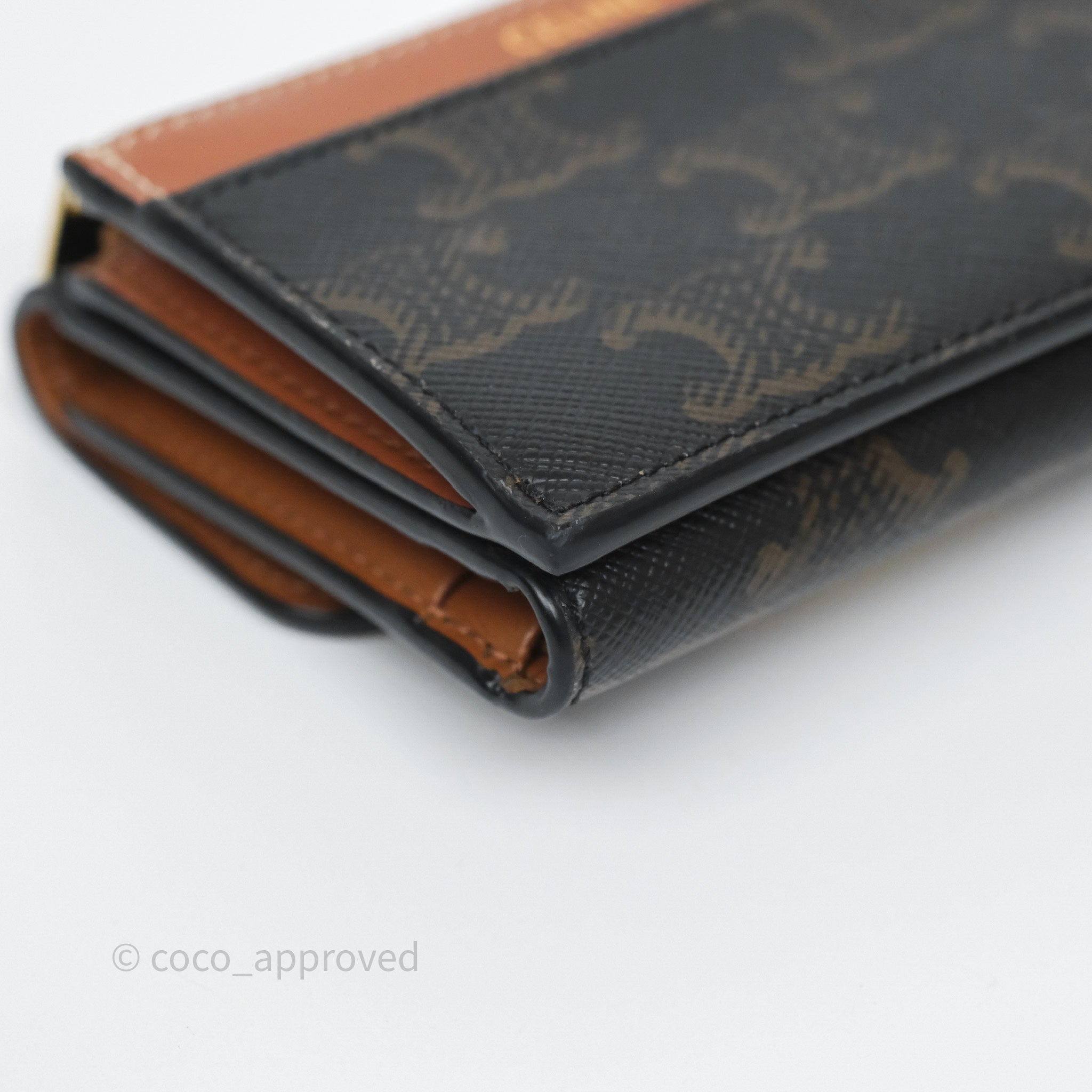 Celine Compact Wallet with Coin Pocket - Triomphe Canvas in Tan - Perfect for Everyday Use & Travel Accessories