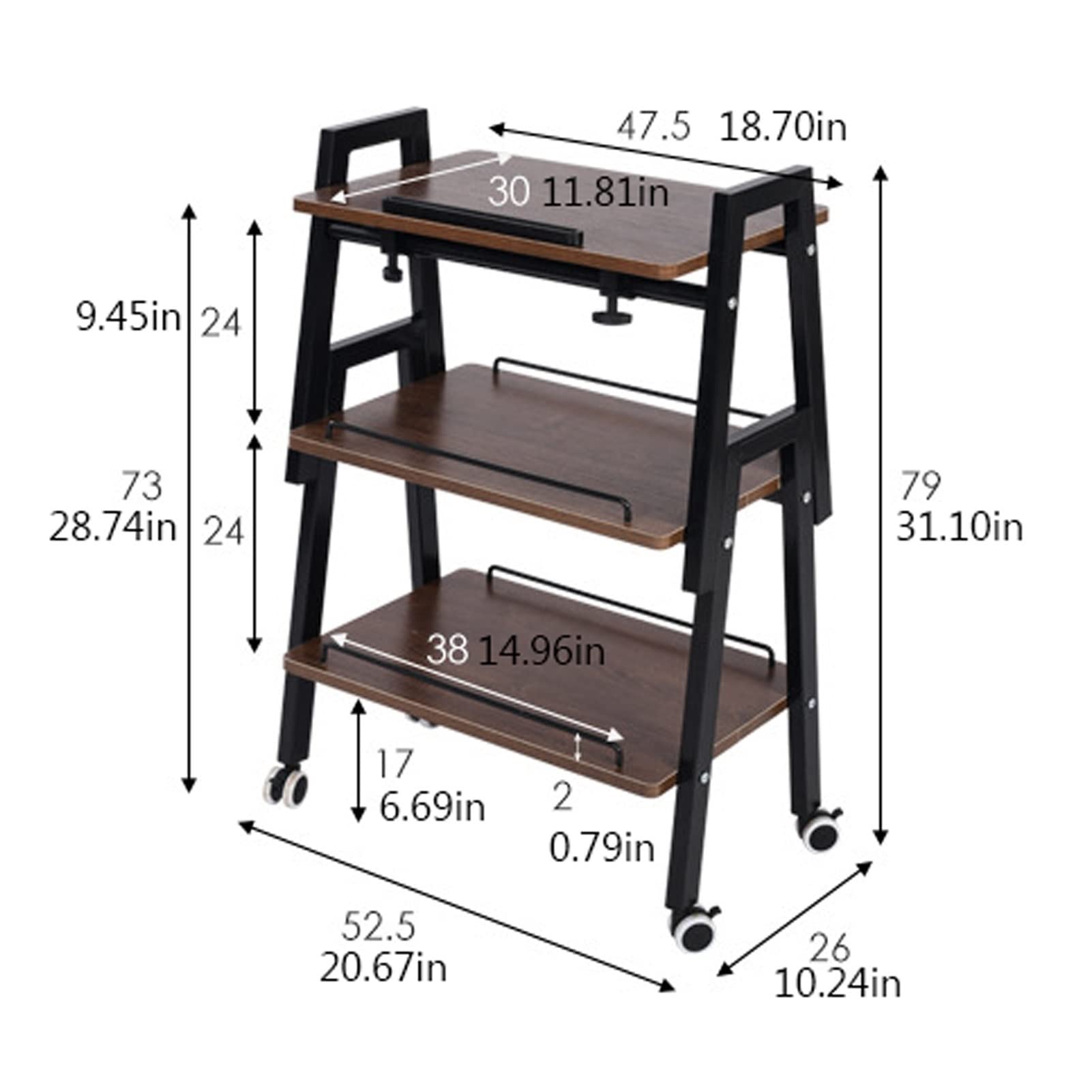3-Tier Heavy Duty Printer Stand with Storage - 110 lbs Capacity Rolling Office Printer Cabinet, Laptop Stand with 4 Lockable Wheels for Home & Office Organization (Brown) - Perfect for Small Spaces & Clutter-Free Workspaces