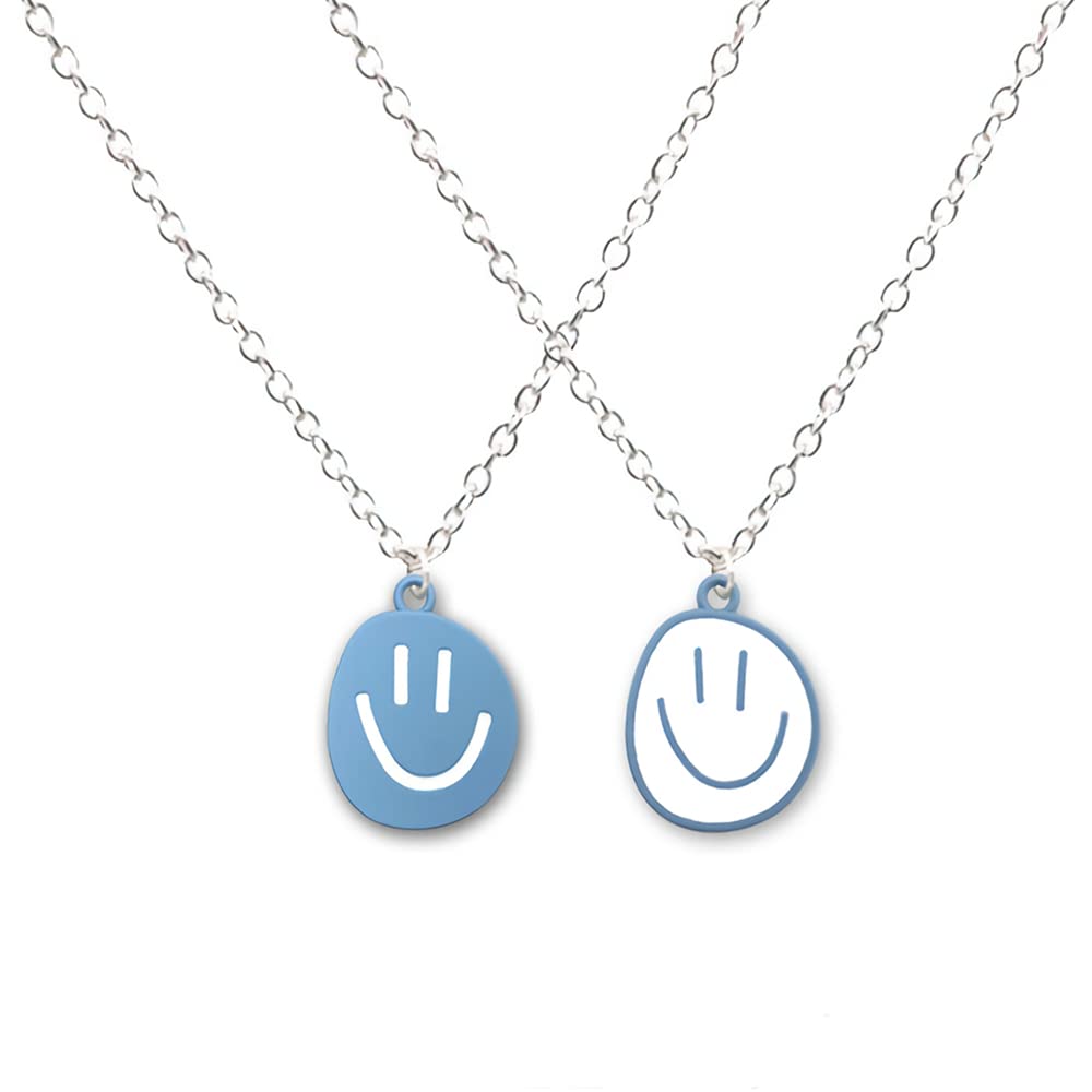 HJCJHTO Smiley Face Necklace Set - 2 Piece Blue & White Stainless Steel Chain Necklaces for Women & Girls | Trendy TikTok Jewelry Gift | Perfect for Casual Wear, Layering & Preppy Fashion