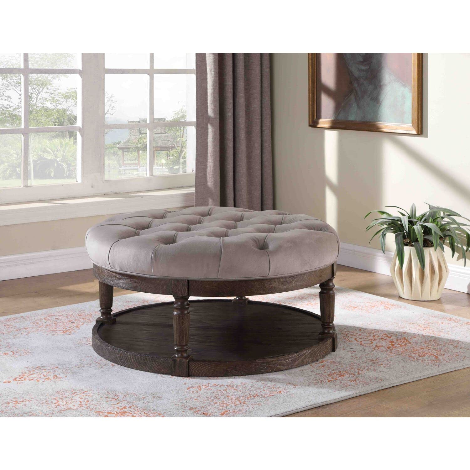 Best Round Cocktail Ottoman with Open Storage - Modern Beige Tufted Pouf for Living Room, Bedroom, or Home Decor - Versatile Footrest & Stylish Storage Solution