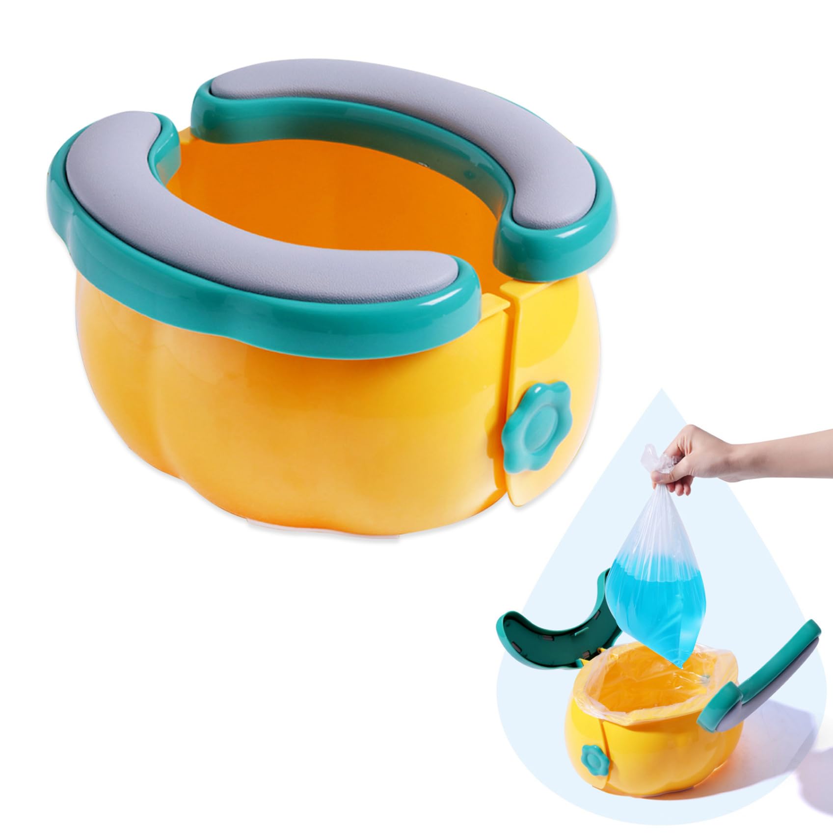 Foldable Travel Potty Seat for Toddlers - Portable Potty with 20 Disposable Baggies - Emergency Toilet for Long Car Rides, Beach & Outdoor Adventures - Yellow (Great for Road Trips, Camping & Travel)