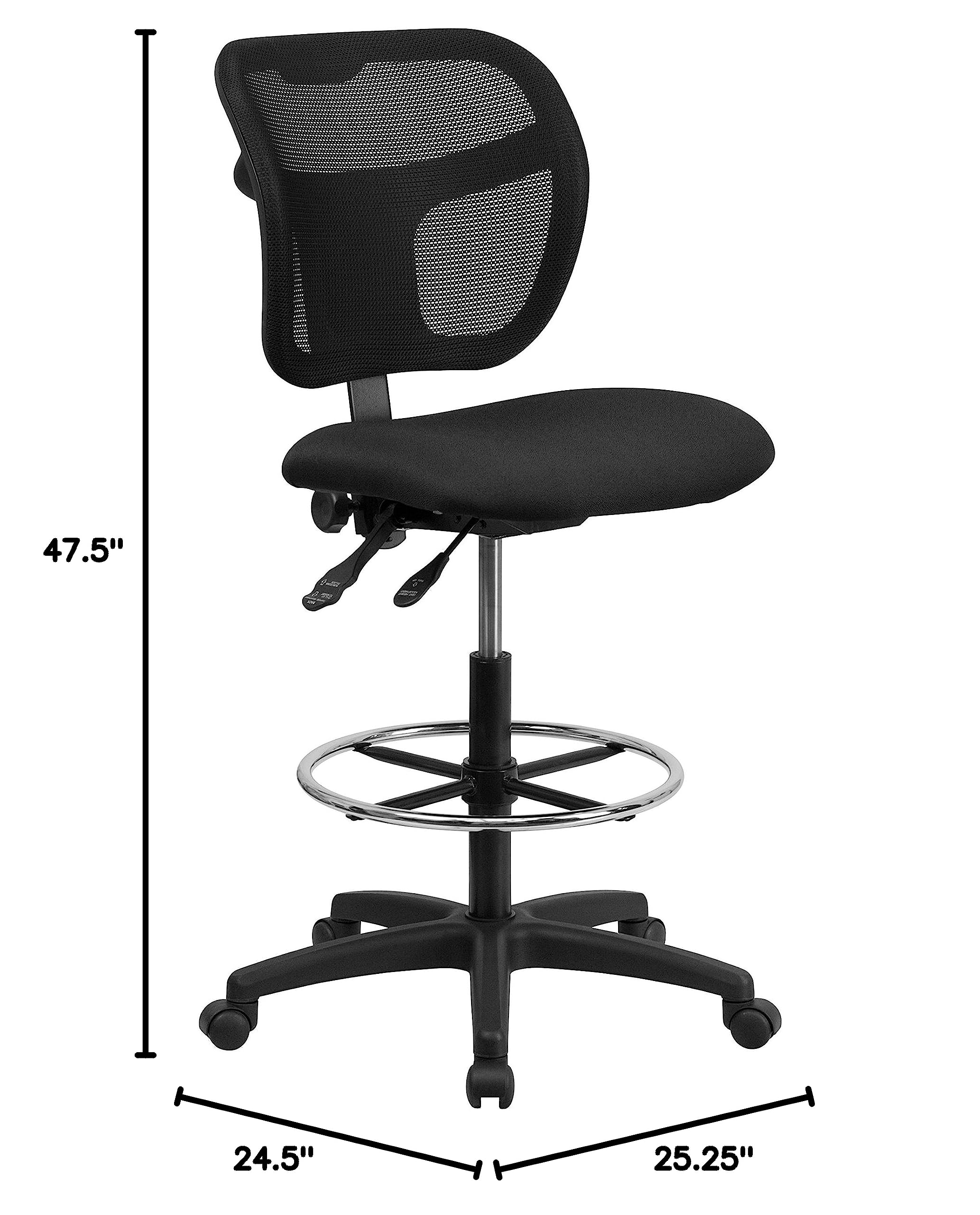 Flash Furniture Regina Mid-Back Black Mesh Drafting Chair with Adjustable Height - Ergonomic Office Chair for Architects, Designers & Home Office Workspaces