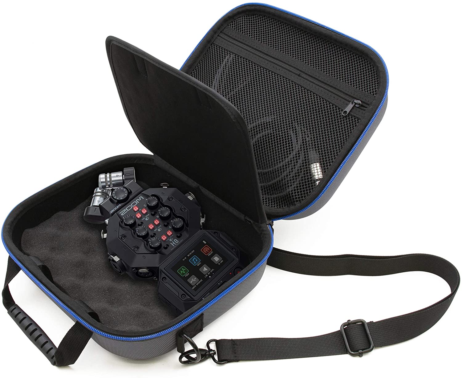 CASEMATIX Hard Shell Travel Case for Zoom H8 Handy Recorder - Durable Protective Carrier with Adjustable Shoulder Strap for Audio Recorder & Accessories - Perfect for Field Recording, Podcasting & Studio Use