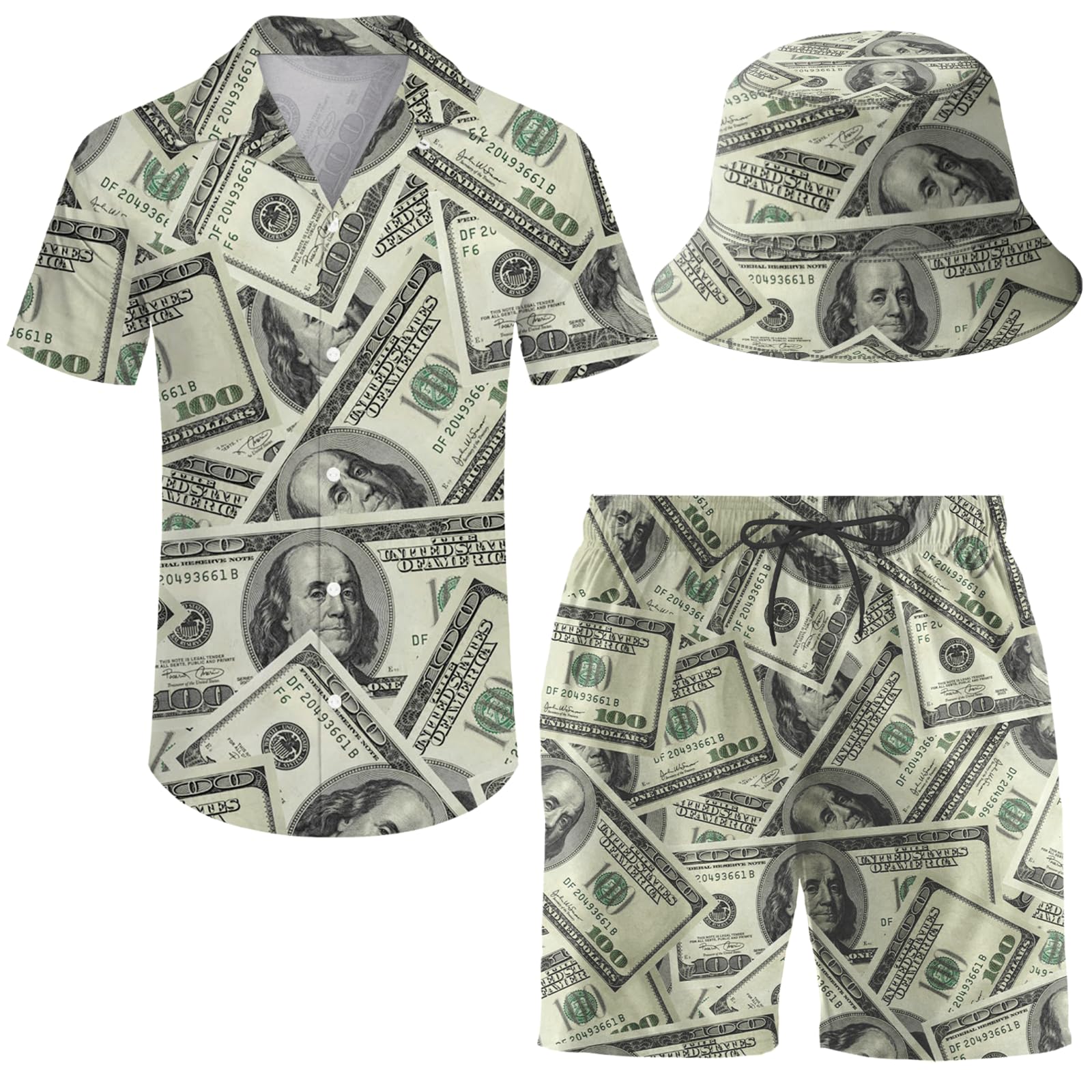 Hawaiian Shirt and Shorts 2-Piece Tracksuit Set for Men - Tropical Button Down Shirt with Matching Shorts & Bucket Hat | Summer Beach Outfit, Vacation Wear, Casual Street Style