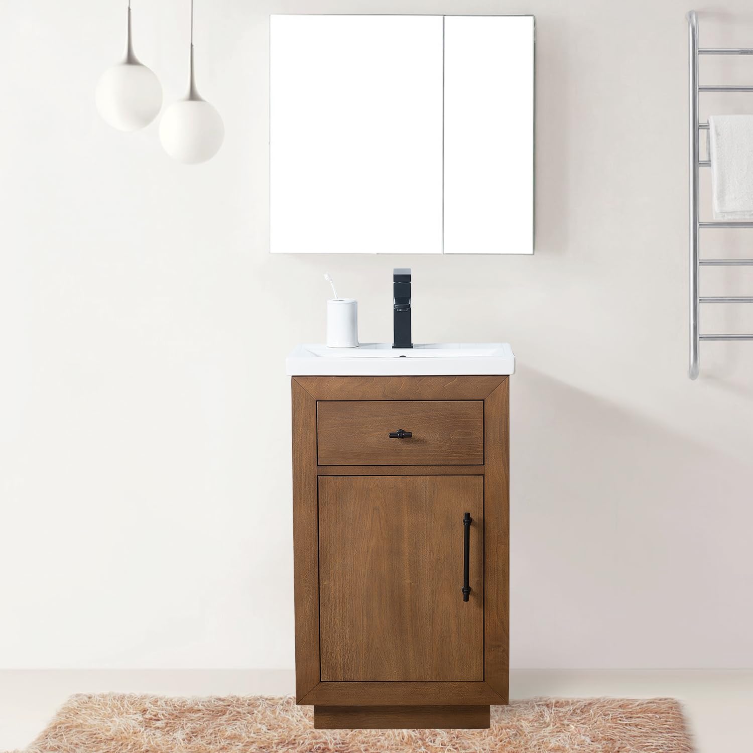 Vanity Art 20 Inch Modern Bathroom Vanity with Ceramic Sink & Marble Top - Small Wood Vanity Cabinet with Doors, Removable Shelf & Solid Wood Frame (Tan VA7020) - Perfect for Small Bathrooms, Powder Rooms & Apartment Makeovers