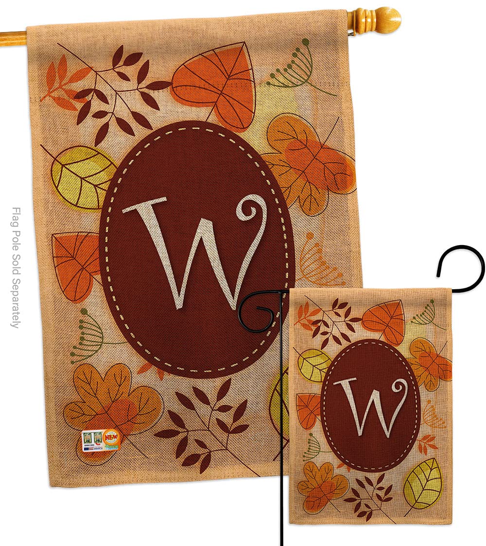 Breeze Decor Autumn W Initial Garden House Flag Set - Double-Sided Monogram Fall Harvest Decor with Scarecrow, Pumpkins & Sunflowers - Seasonal Yard Banner for Thanksgiving, Halloween & Autumn Gatherings - Made in USA
