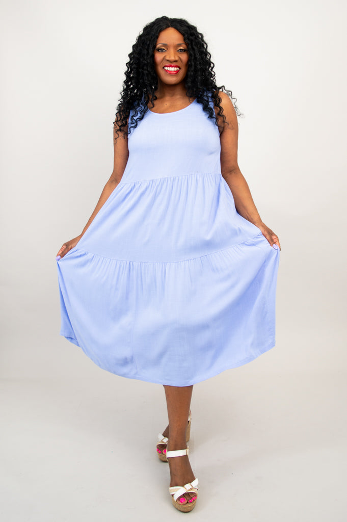 Juni Dress - Periwinkle Blue Linen Bamboo Blend Summer Dress for Women | Casual & Beach Wear | Perfect for Outdoor Parties & Vacations