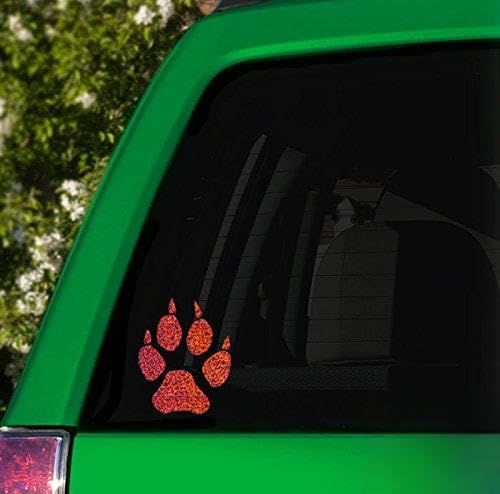 Wolf Paw Print Vinyl Decal Sticker - 6 Inch Red Metal Flake for Car, Truck, Window, Laptop, Phone | Durable Waterproof Decoration for Vehicles, Electronics, DIY Projects