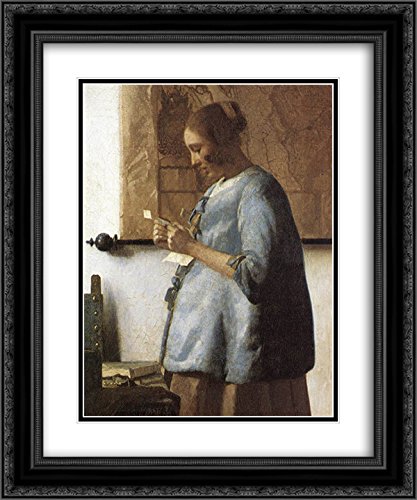 Johannes Vermeer 'Woman in Blue Reading a Letter' 20x24 Museum Art Print - Premium Black Ornate Frame & Double Matting - Perfect for Living Room, Bedroom, or Office Wall Decor