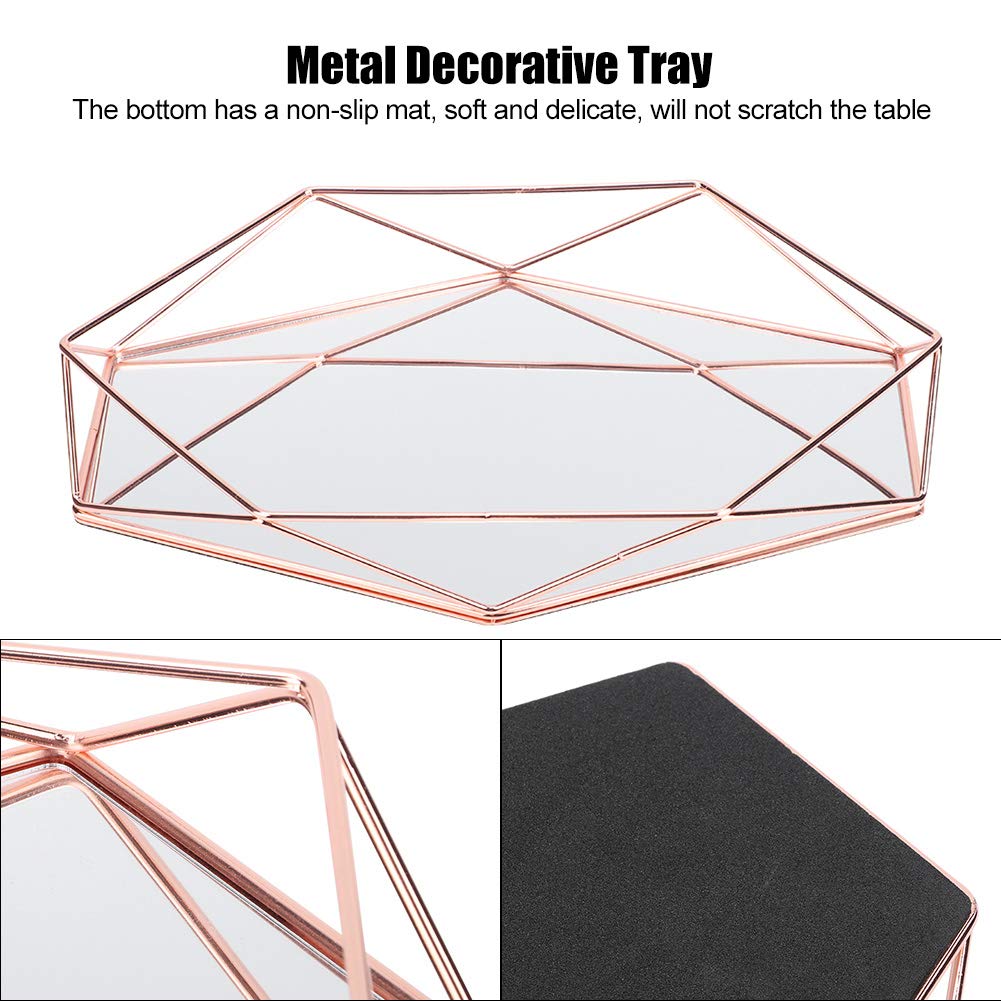 Rose Gold Hexagon Makeup Organizer Tray - Cosmetic & Jewelry Storage Box for Makeup Brushes, Perfume, Lipsticks, Nail Polish - Bathroom & Vanity Organizer for Women - Perfect for Home, Travel & Gift