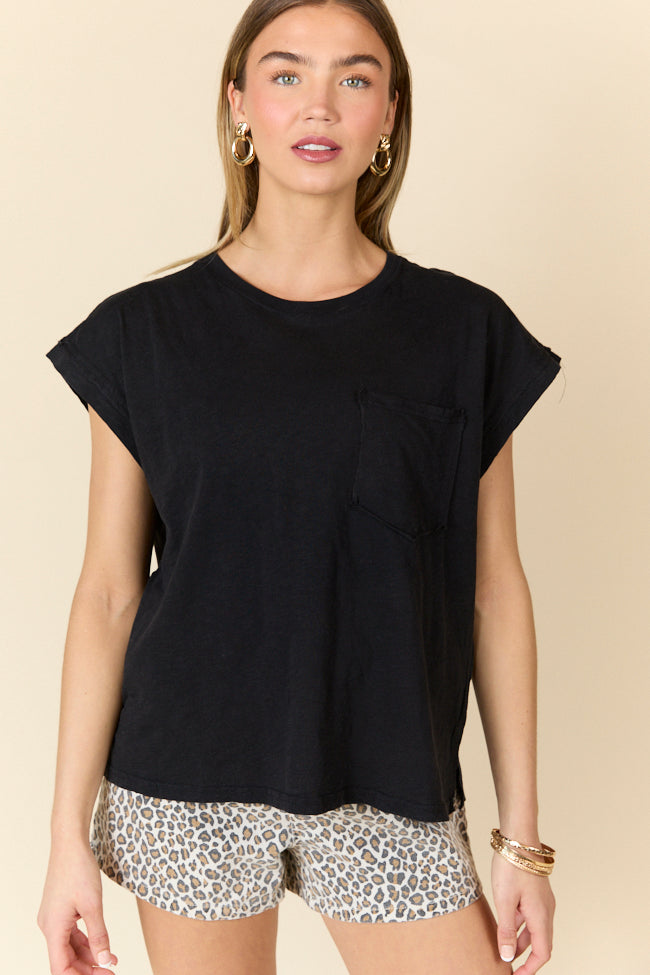 All Washed Up Black Knit Pocket Tee - Soft Cotton Casual T-Shirt for Men | Perfect for Everyday Wear, Street Style & Layering