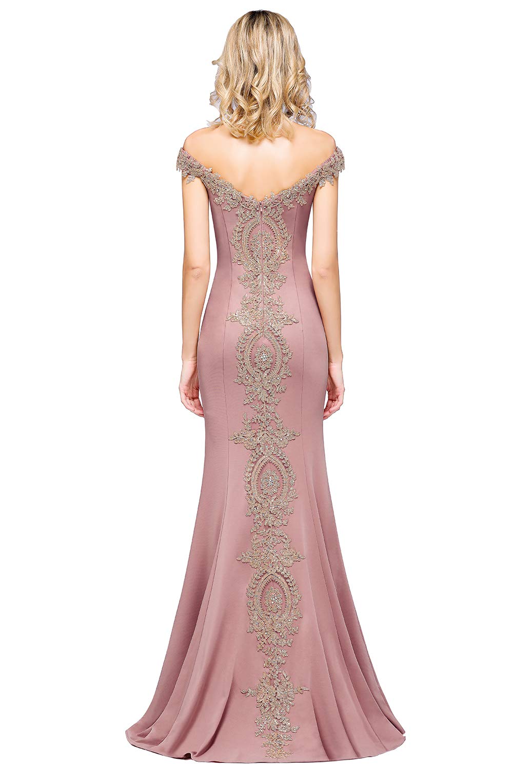MisShow Long Gold Lace Applique Mermaid Prom Dress Off Shoulder Formal Evening Gowns - Elegant Ball Gown for Homecoming, Wedding, Party & Special Occasions
