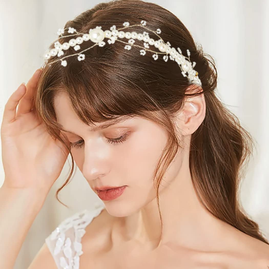 Elegant Gold Flower Headband with Pearl Accents – Bridal Hair Accessories for Weddings, Prom, First Communion & Photography | Perfect for Brides, Bridesmaids, and Women's Special Occasions