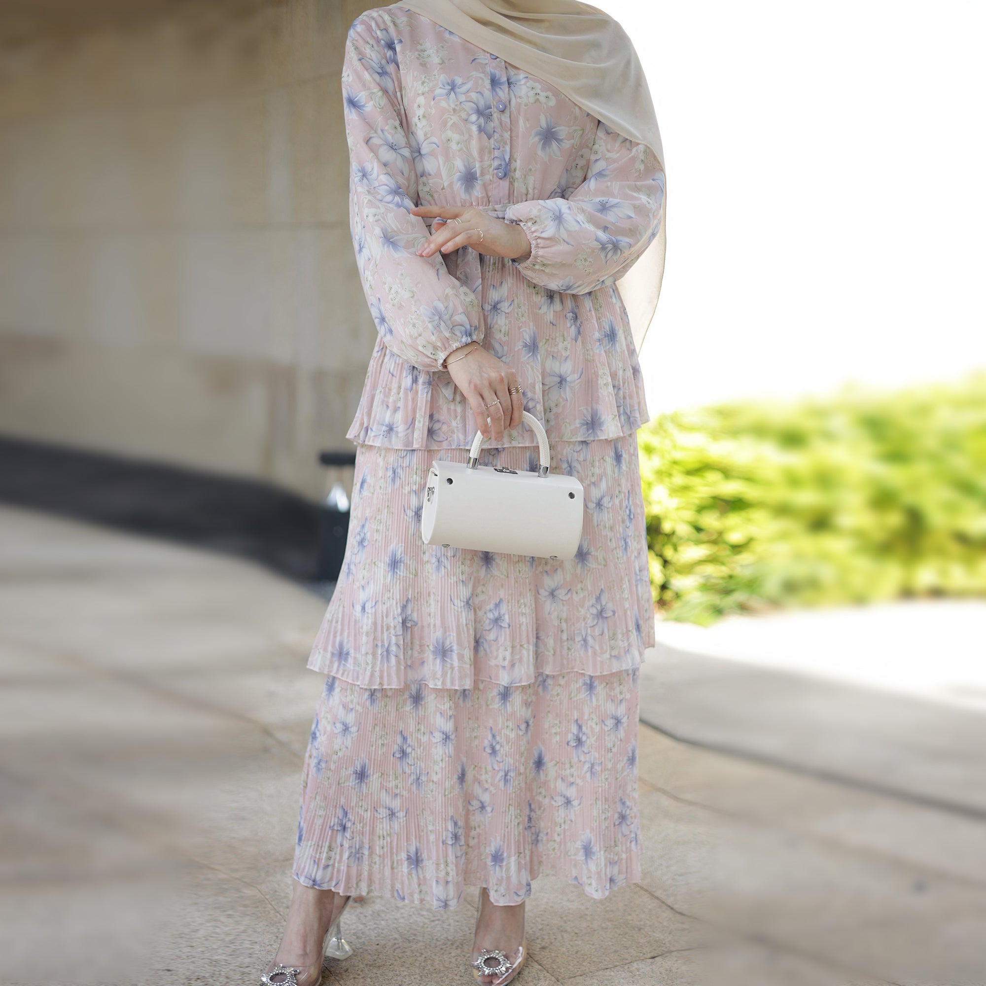 Fleur Maxi Dress in Apricot Bleue - Flowy Summer Beach Dress for Women, Boho Chic Wedding Guest Dress, Vacation & Party Wear