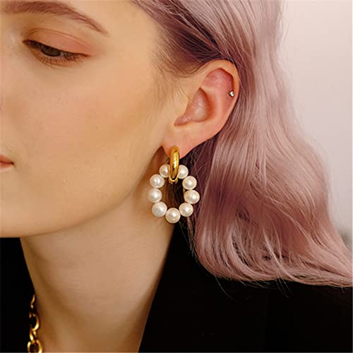 14K Gold Plated Pearl Drop Earrings for Women - Elegant Asymmetrical Dangle Hoop Earrings, Minimalist Pearl Jewelry Gift for Her | Perfect for Weddings, Parties & Special Occasions