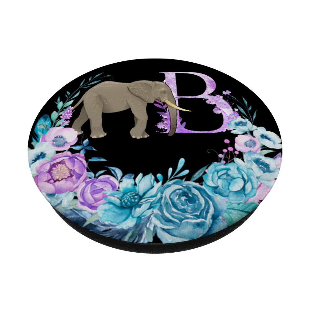 Optimistic Elephant Boho Lilac Flowers Monogram Letter B PopSockets Phone Grip & Stand - Compatible with iPhone, Samsung, iPad & Tablets - Perfect for Home, Office & Travel Use