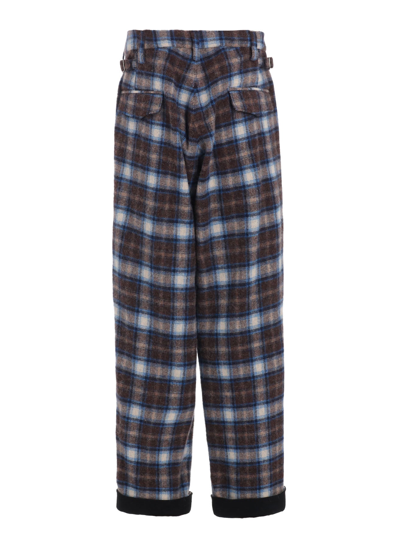Stylish Checked Shaggy Wool Side Cut Off Pants for Women - Trendy High Waist Wide Leg Trousers for Casual Outfits & Winter Fashion