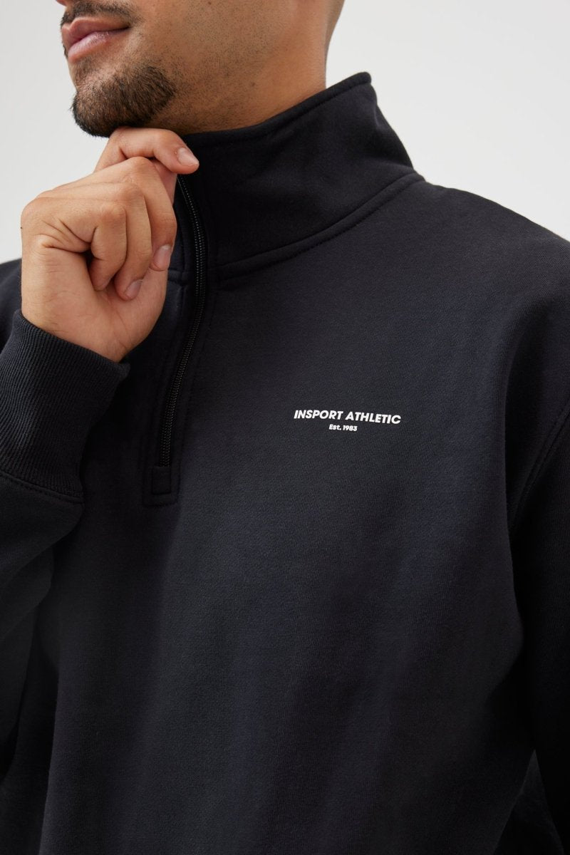 INSPORT Men's Alaska Quarter Zip Fleece Top - Black | Warm & Comfortable Pullover for Outdoor Activities, Hiking & Casual Wear