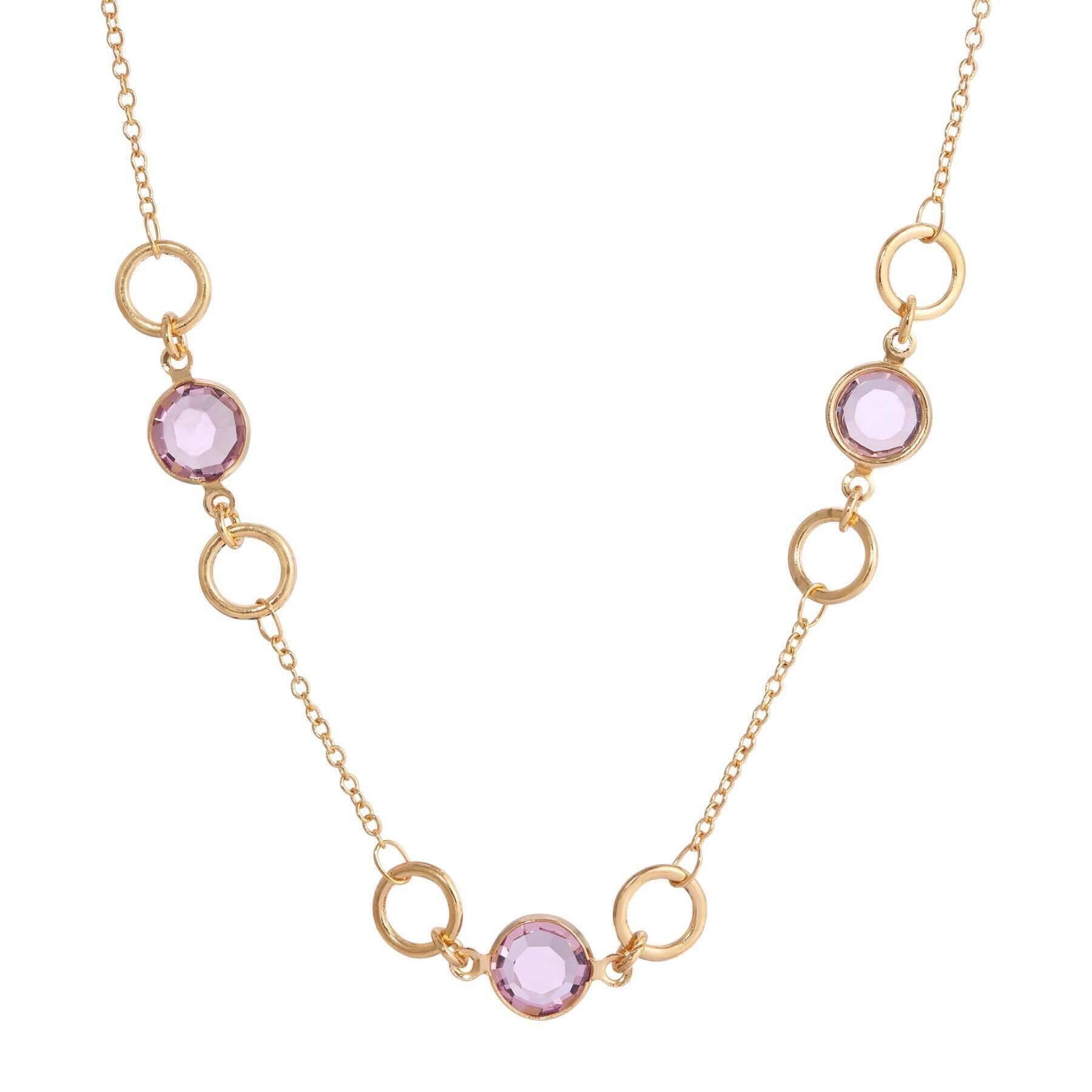 1928 Jewelry Light Amethyst Channel Crystal & Sterling Silver Ring Chain Necklace - 16
