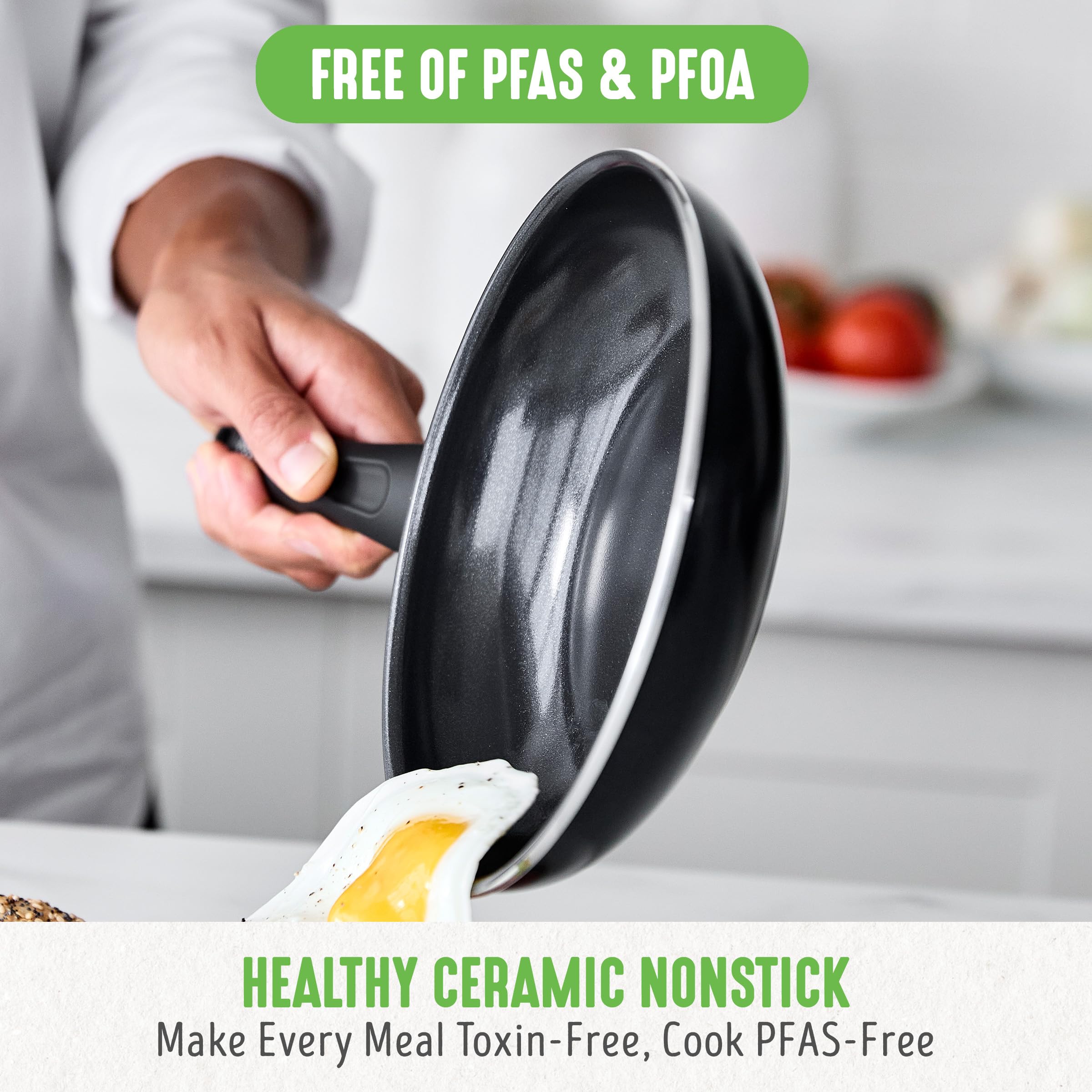 GreenLife Soft Grip 16-Piece Non-Toxic Ceramic Nonstick Cookware Set - PFAS-Free, Wobble-Free Design with Glass Lids & Stay-Cool Handles - Oven & Dishwasher Safe Frying Pan, Saucepan, Saute Pan & Utensils - Perfect for Healthy Cooking, Family Meals & Everyday Kitchen Use