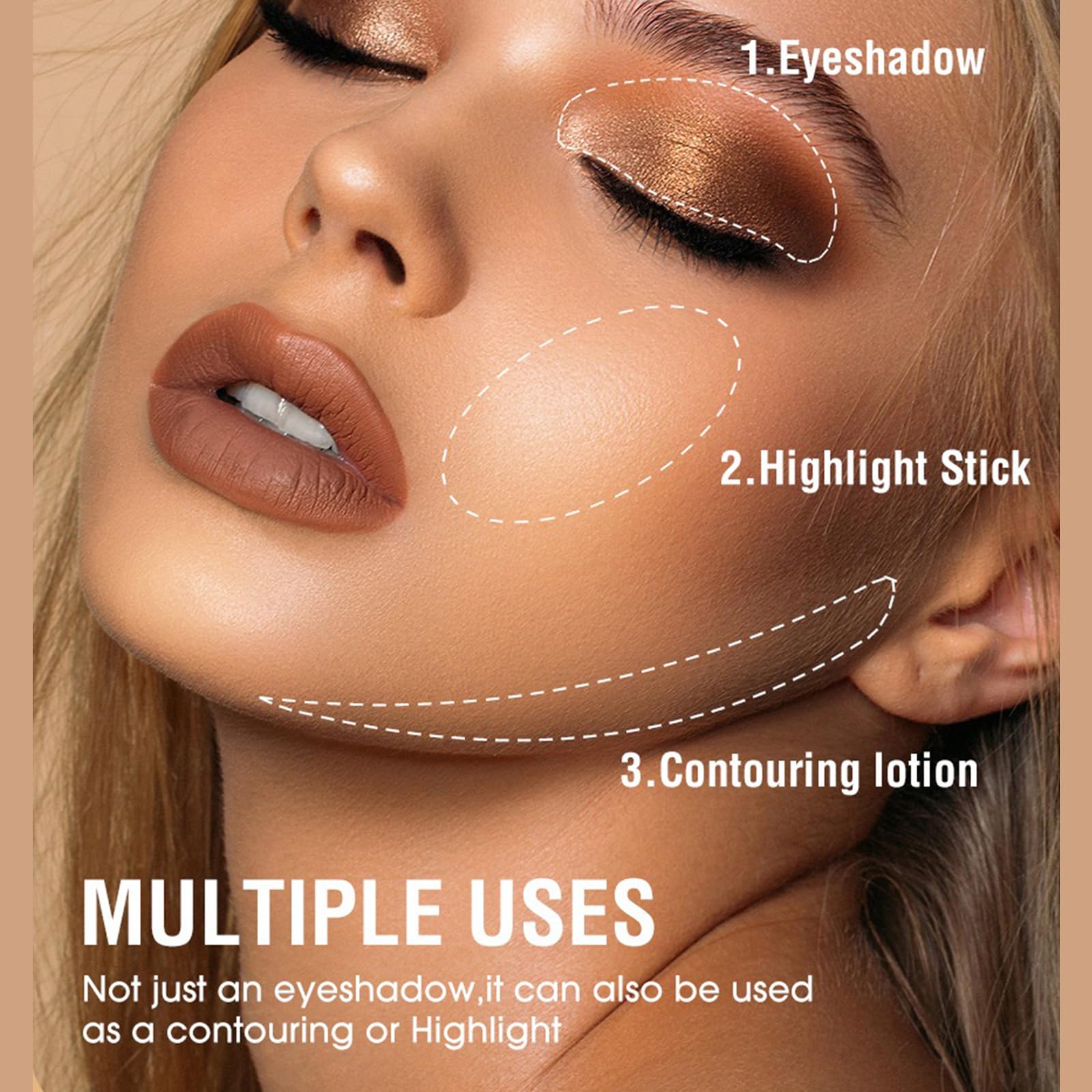 Long Lasting Glitter Matte Eyeshadow Stick - Smoky Nude Eye Makeup Quick-Drying & Smooth (Shade 13#) for Party, Date Night & Professional Makeup Looks