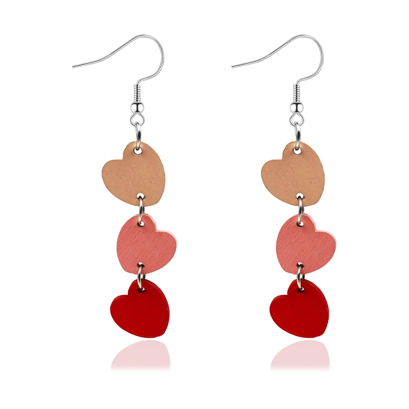 Valentine's Day Heart Dangle Earrings for Women - Triple LOVE Heart Drop Earrings, Red Heart Jewelry Gift for Her | Perfect for Valentine's Gifts, Anniversary, Date Night & Romantic Occasions