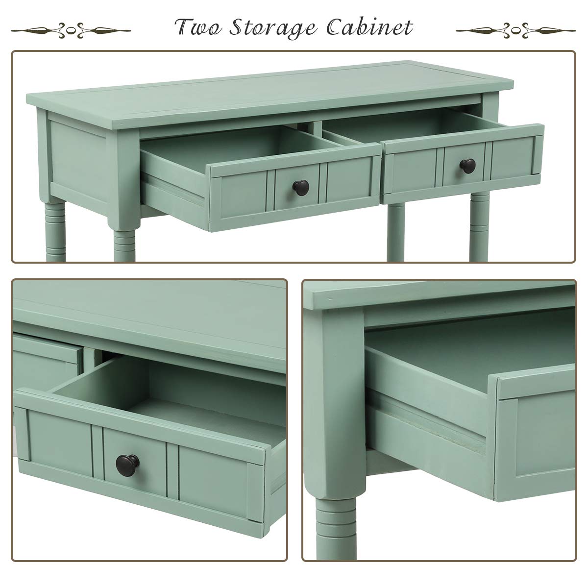 Farmhouse Console Table with 2 Drawers & Bottom Shelf - Acacia Wood Sofa Table for Living Room, Entryway & Hallway - Rustic Sideboard for Home Decor & Storage
