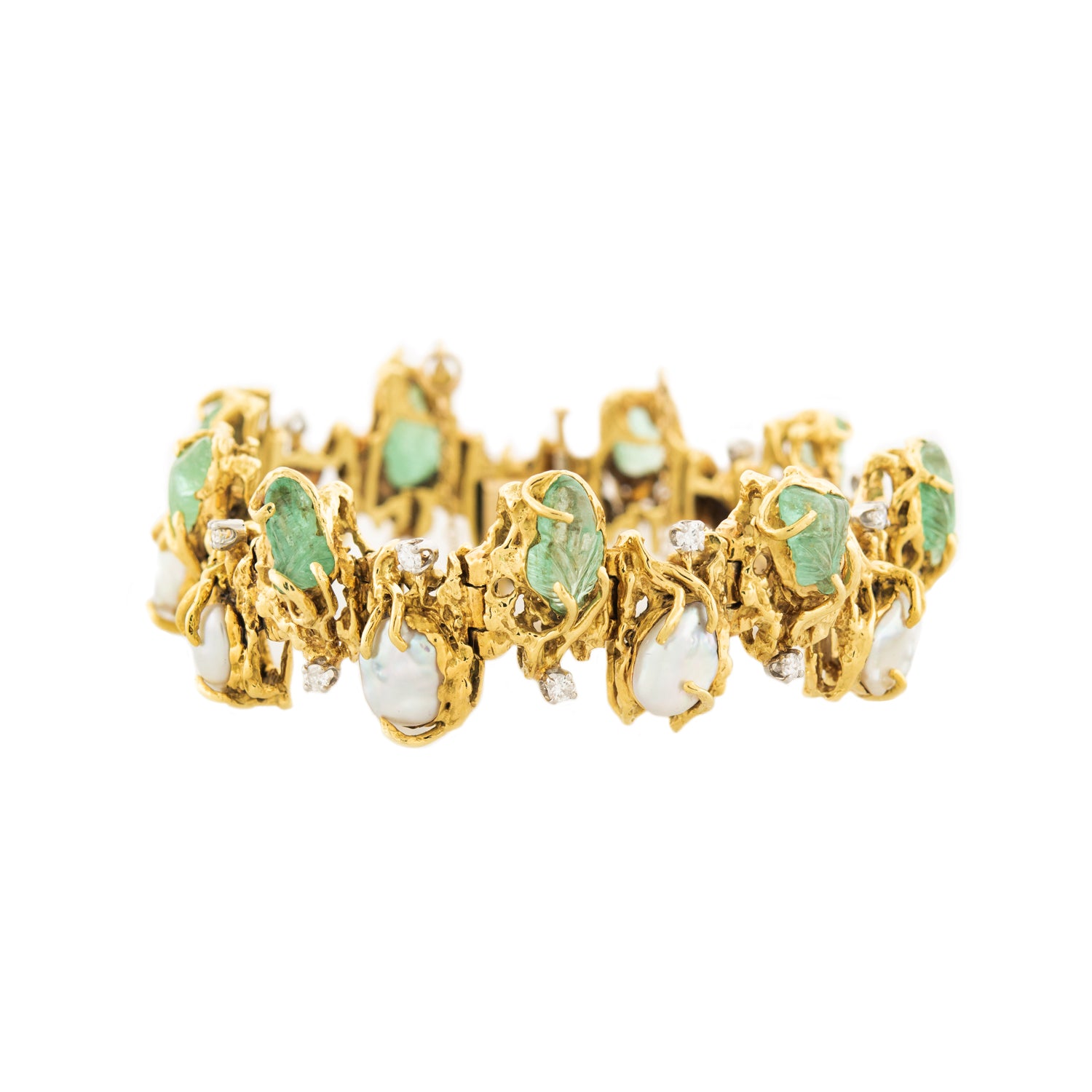 Vintage 18k Gold Emerald Pearl Diamond Bracelet for Women - Elegant Jewelry Gift for Anniversary, Wedding & Special Occasions