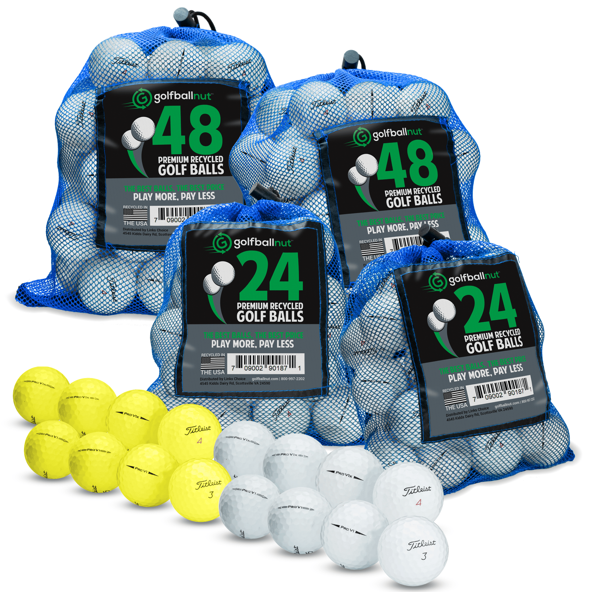 Premium Used Titleist Pro V1 Golf Balls - 12/24/36 Pack Practice Golf Balls with Durable Mesh Bag | High Performance Recycled Golf Balls for Driving Range, Practice & Casual Play