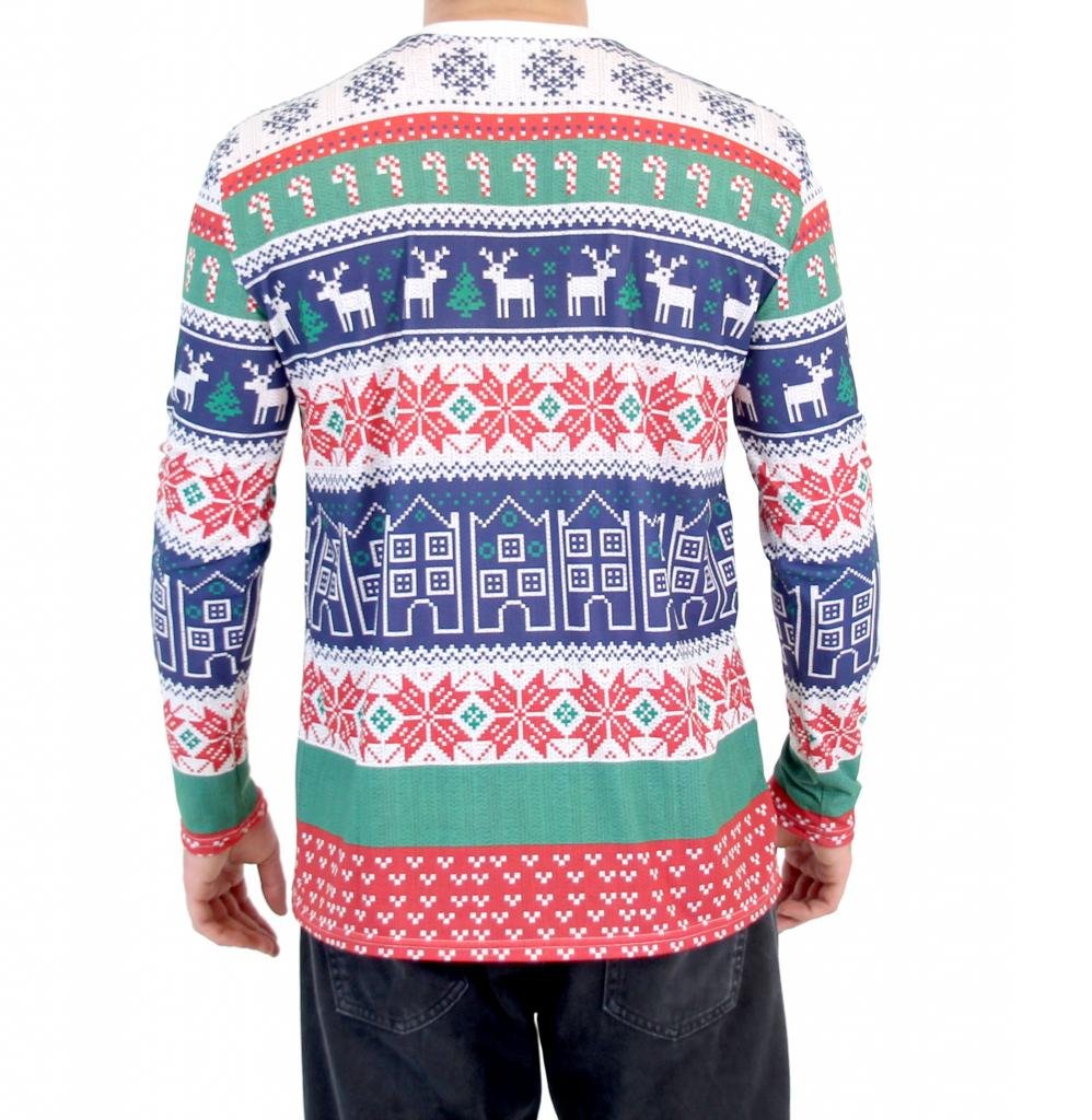 Ugly Christmas Sweater Long Sleeve - Festive Winter Holiday Costume with Houses Pattern | Perfect for Christmas Parties, Family Gatherings & Secret Santa Gifts