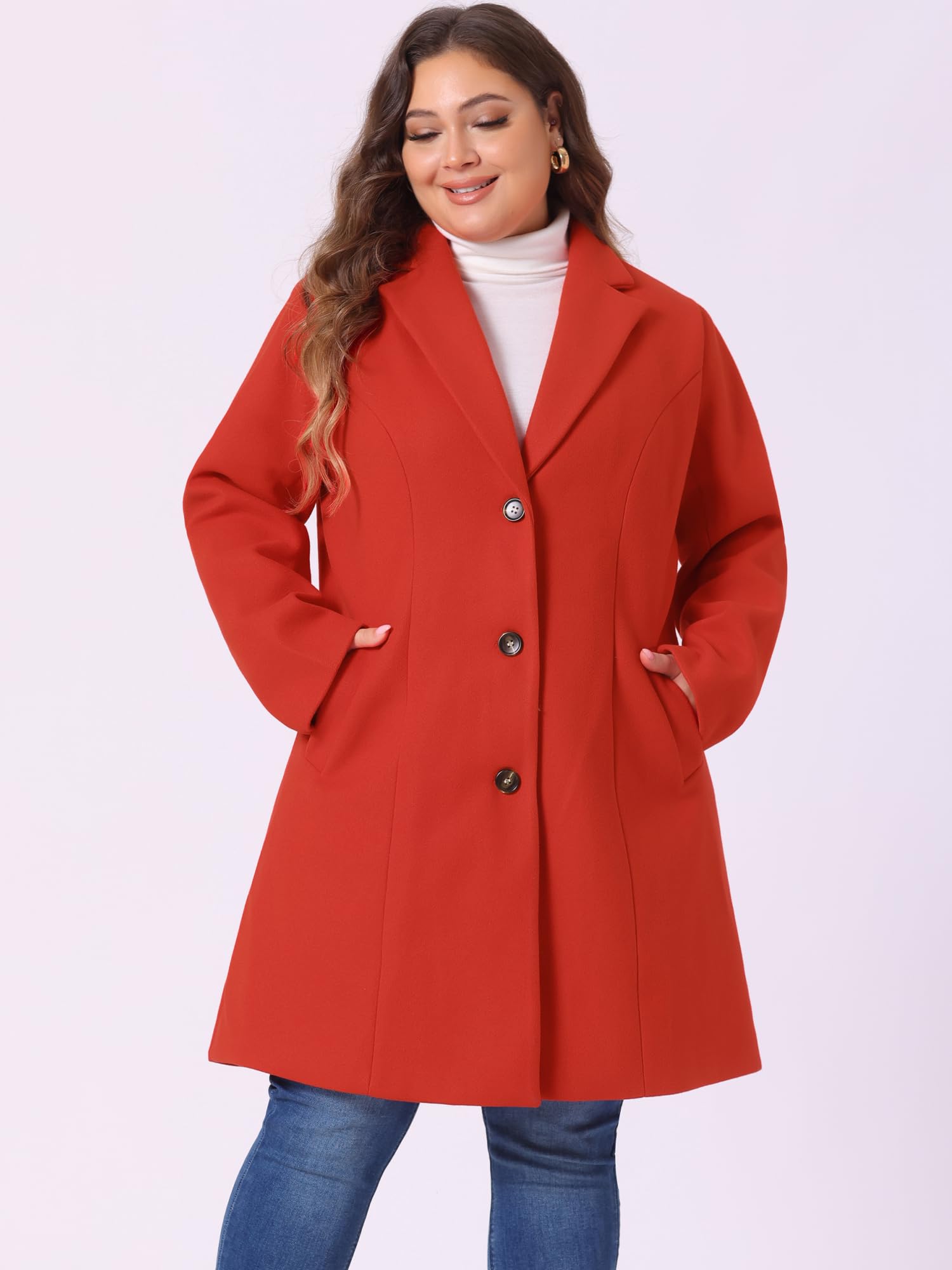 Agnes Orinda Women's Plus Size Single Breasted Notch Lapel Long Winter Coat - Elegant Warm Wool Blend Outerwear for Cold Weather, Office & Holiday Occasions