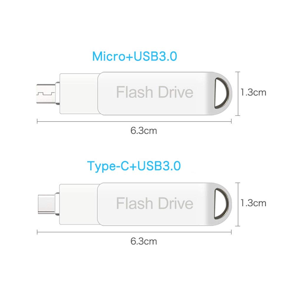 64GB USB 3.0 & USB C Dual Flash Drive - High Speed 2-in-1 Thumb Drive with Aluminum Waterproof Design - Compatible with Smartphones, Tablets, PCs (Silver, 128GB) - Perfect for Data Transfer, Backup & Portable Storage for Work, School & Travel