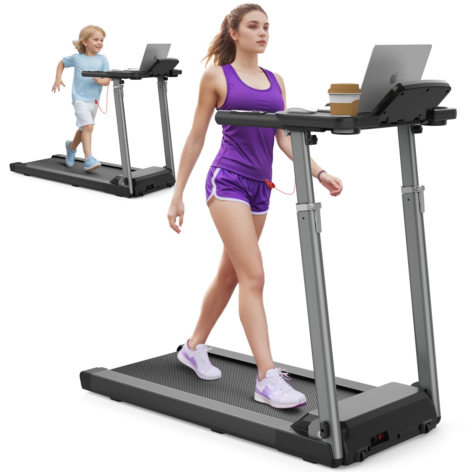 Foldable Treadmill for Home Use - 12 Adjustable Workout Programs, LCD Display, Wide Running Belt, Quiet Motor with Phone/Cup Holder & Safety Key - Under Desk Treadmill with Height Adjustment - Perfect for Small Spaces, Home Gym, Office Workouts & Apartment Fitness