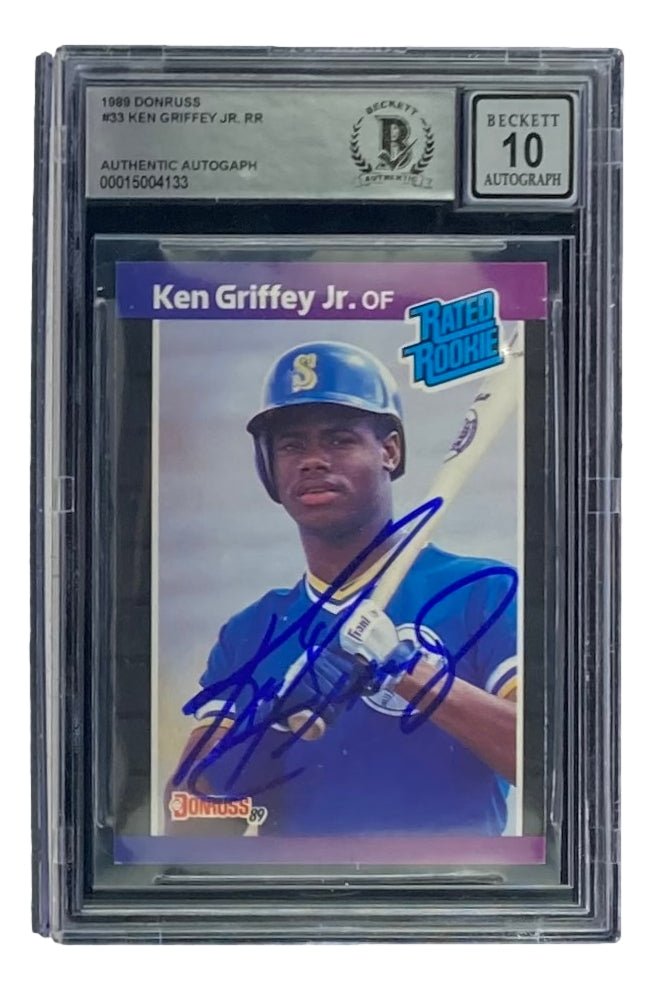 Authentic Ken Griffey Jr Signed 1989 Donruss #33 Rookie Card - Seattle Mariners - BAS Graded 10 Gem Mint - Perfect for Baseball Memorabilia Collectors & Sports Fans Display
