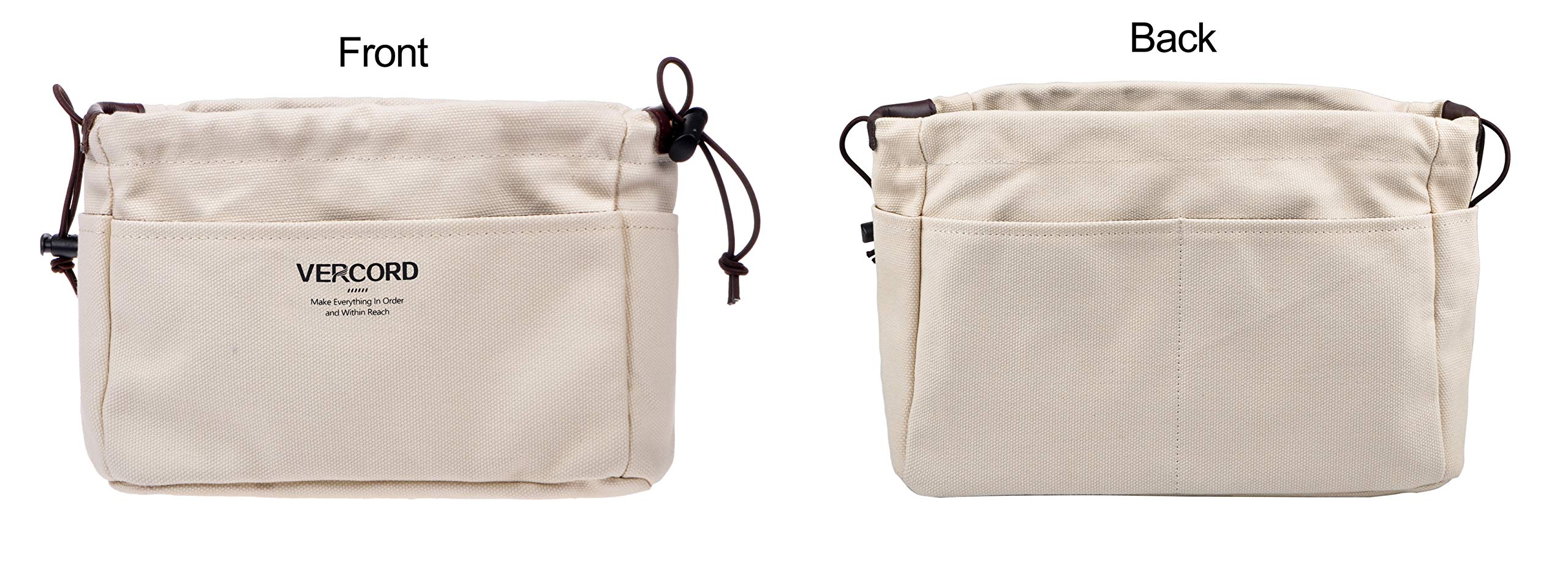 Vercord Canvas Handbag Organizer - Large Beige Purse Insert with 10 Pockets | Sturdy Bag in Bag Organizer for Women | Perfect for Tote Bags, Travel & Everyday Use