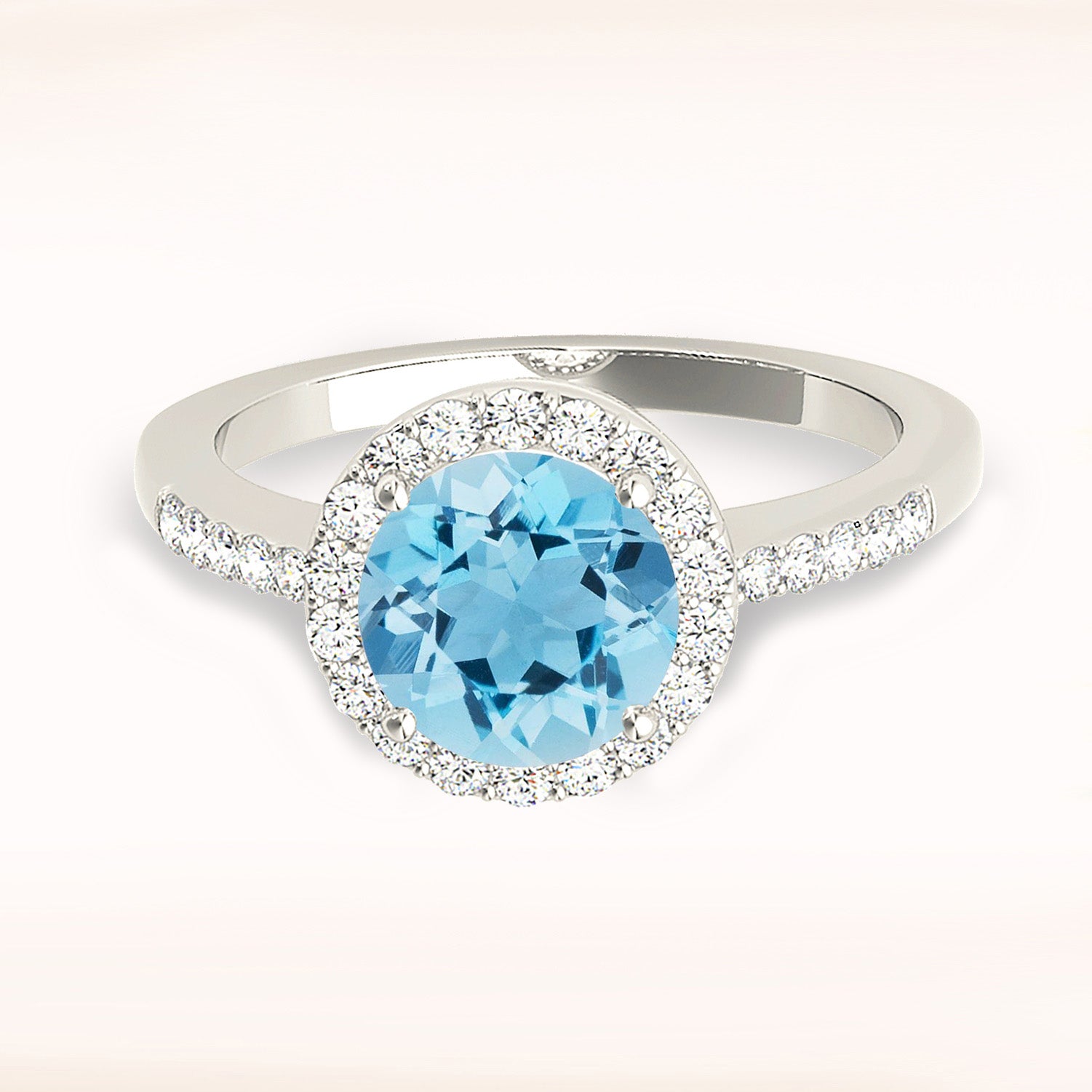 2.00 Carat Genuine Aquamarine Halo Ring with Diamond Band - Elegant Birthstone Jewelry for Women, Perfect for Engagement, Anniversary & Special Occasions
